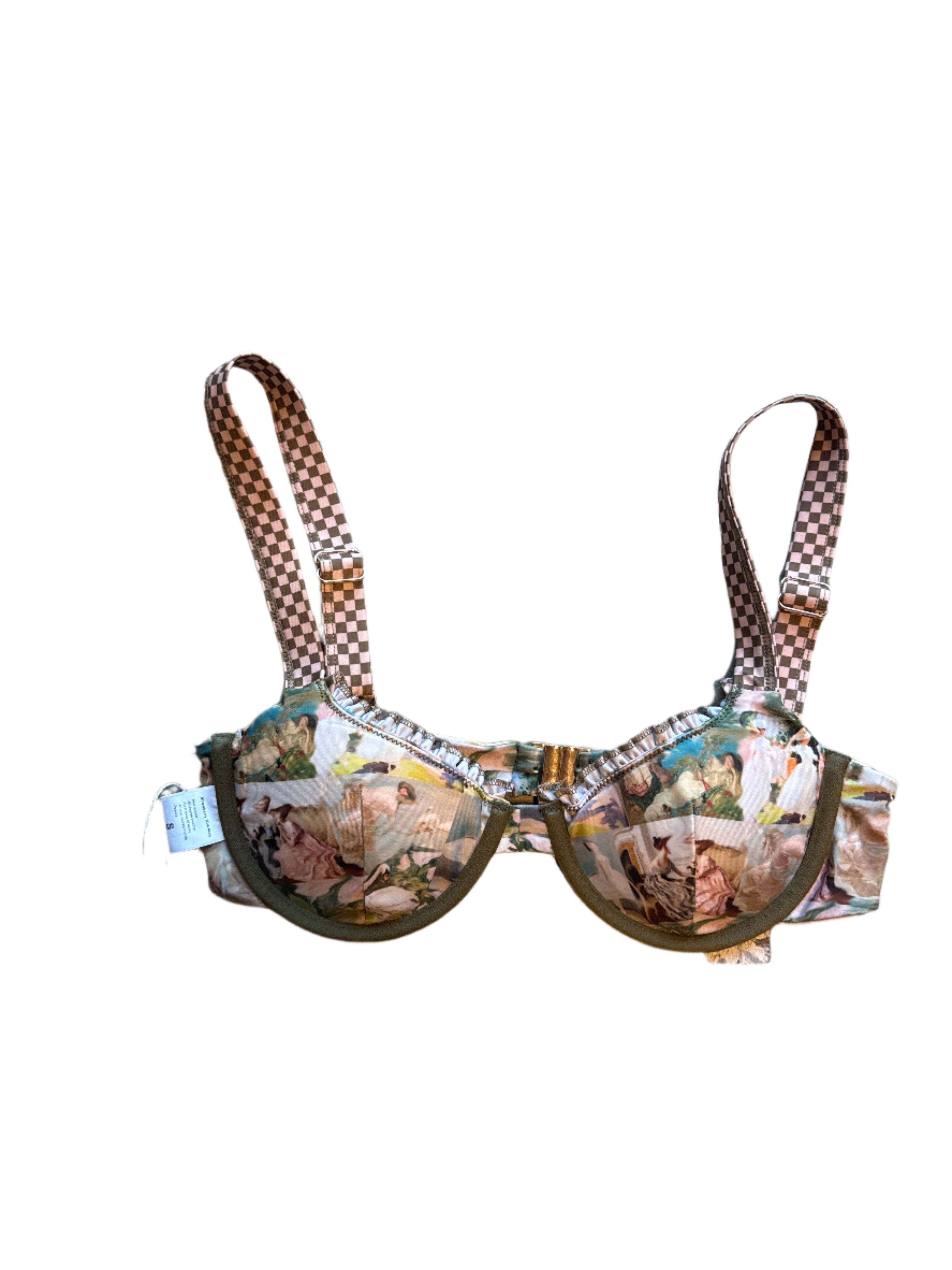 brown pink blue strawberry milk mob NWT ladies bikini top, s