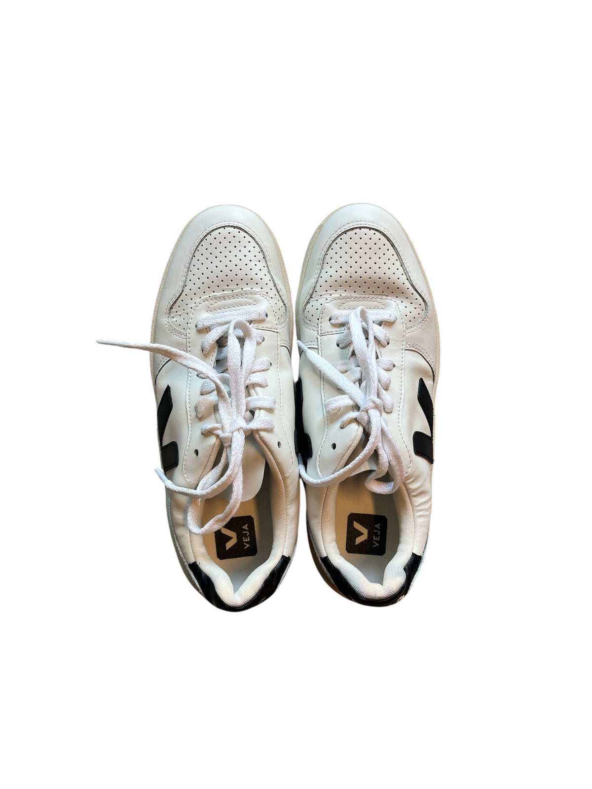 white black vejas branded sneakers, 8.5