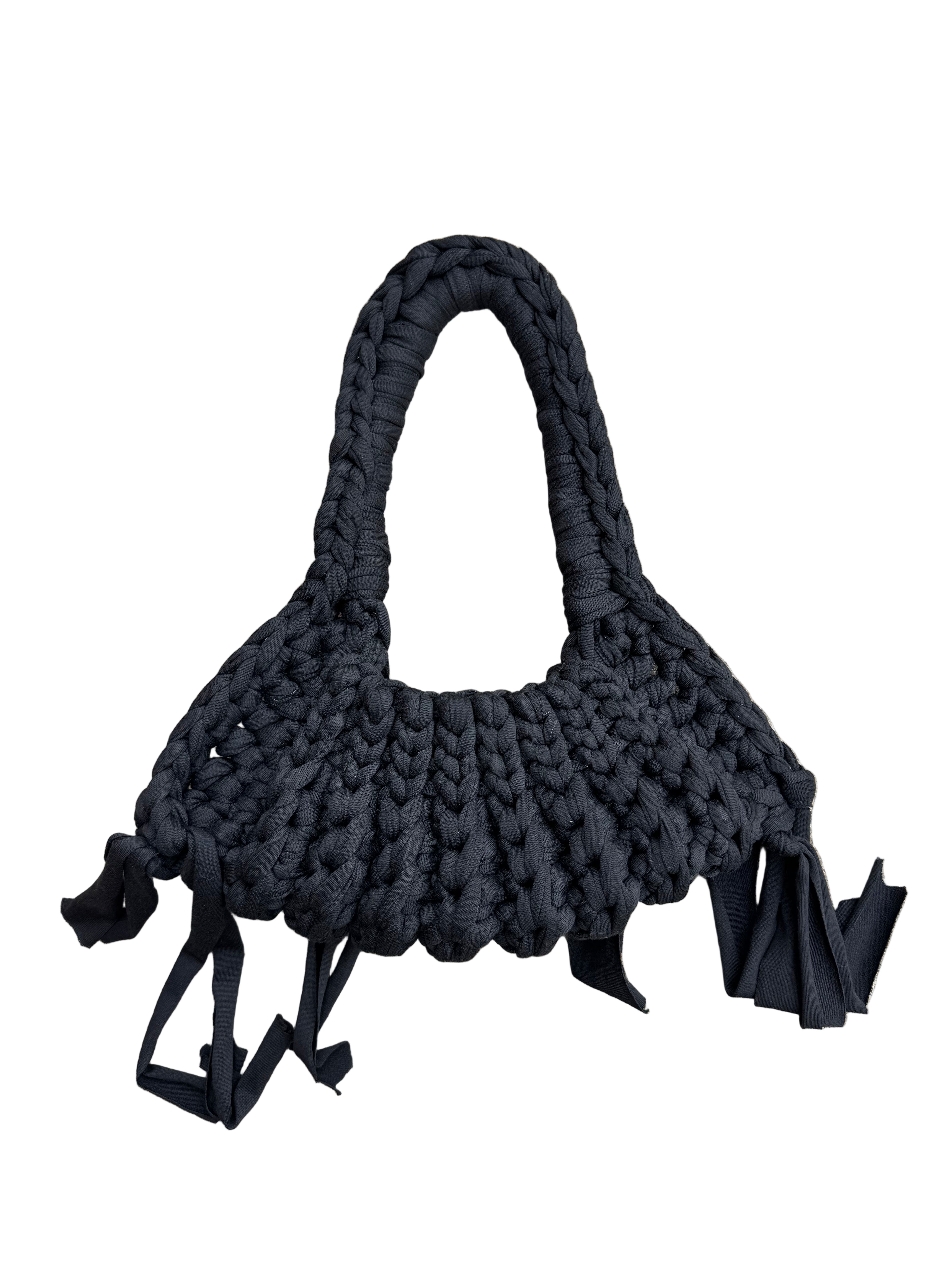 black crochet shoulder bag