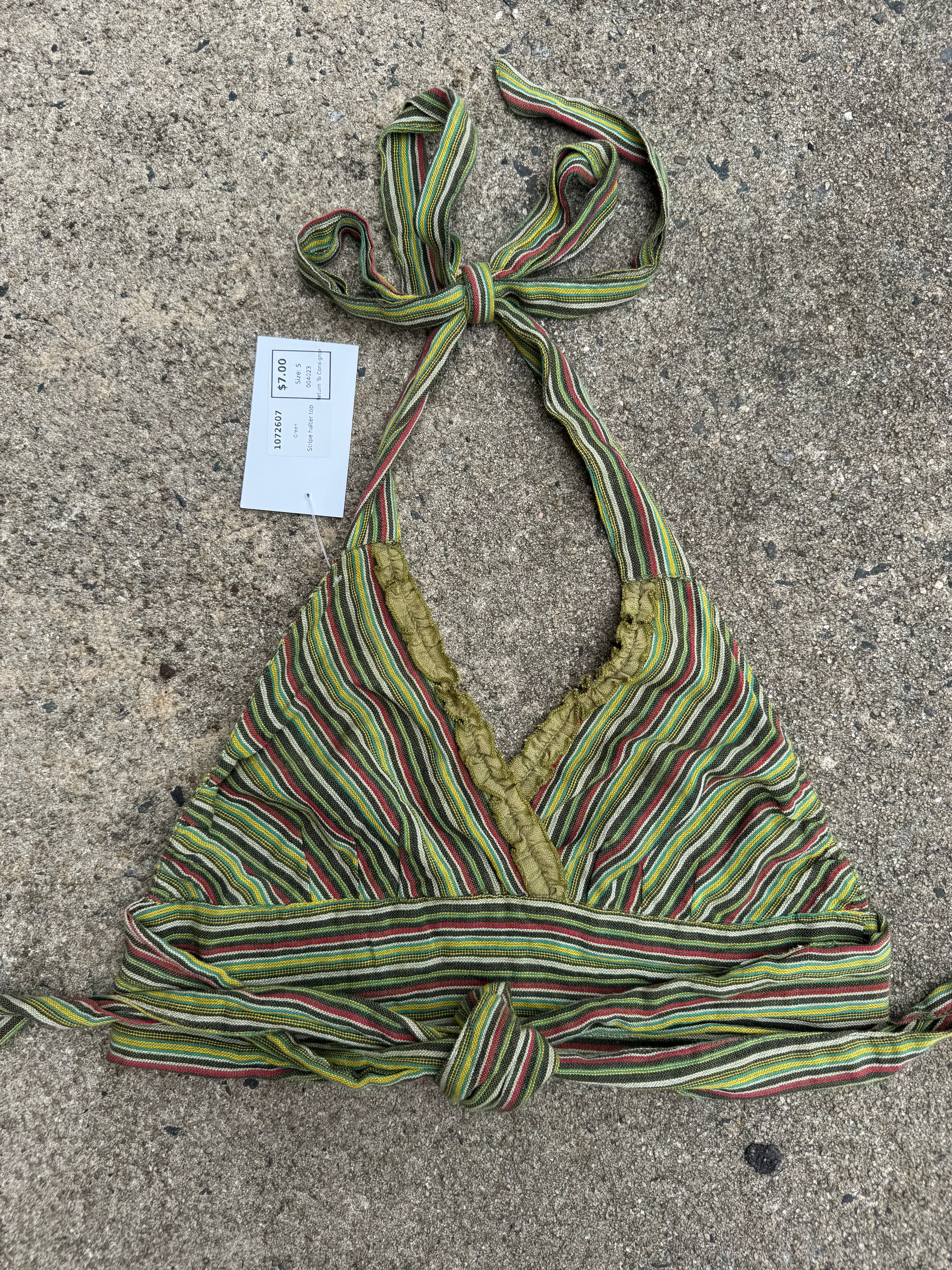 Green Stripe halter top, S