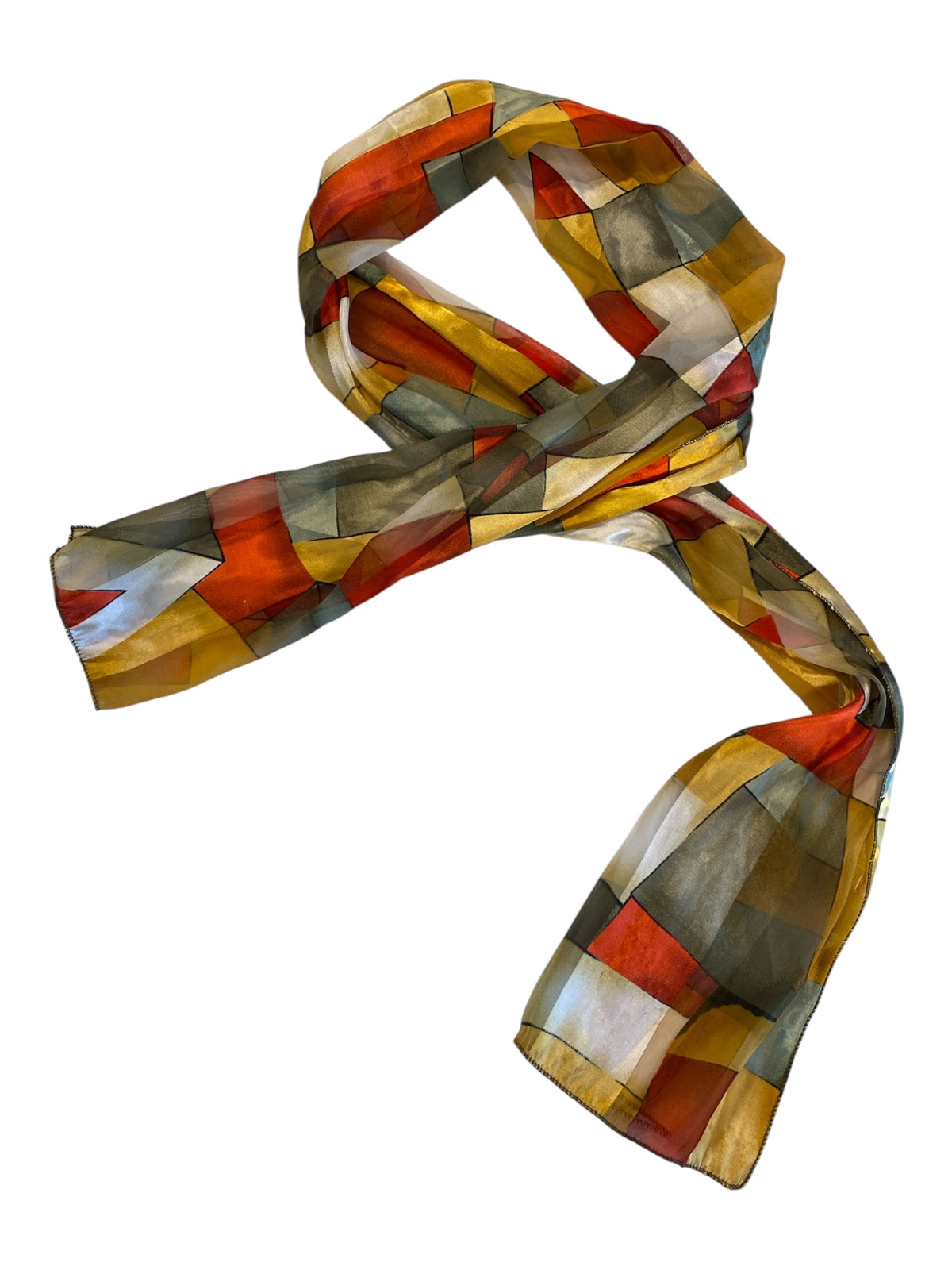 Gray red Satin geometric scarf