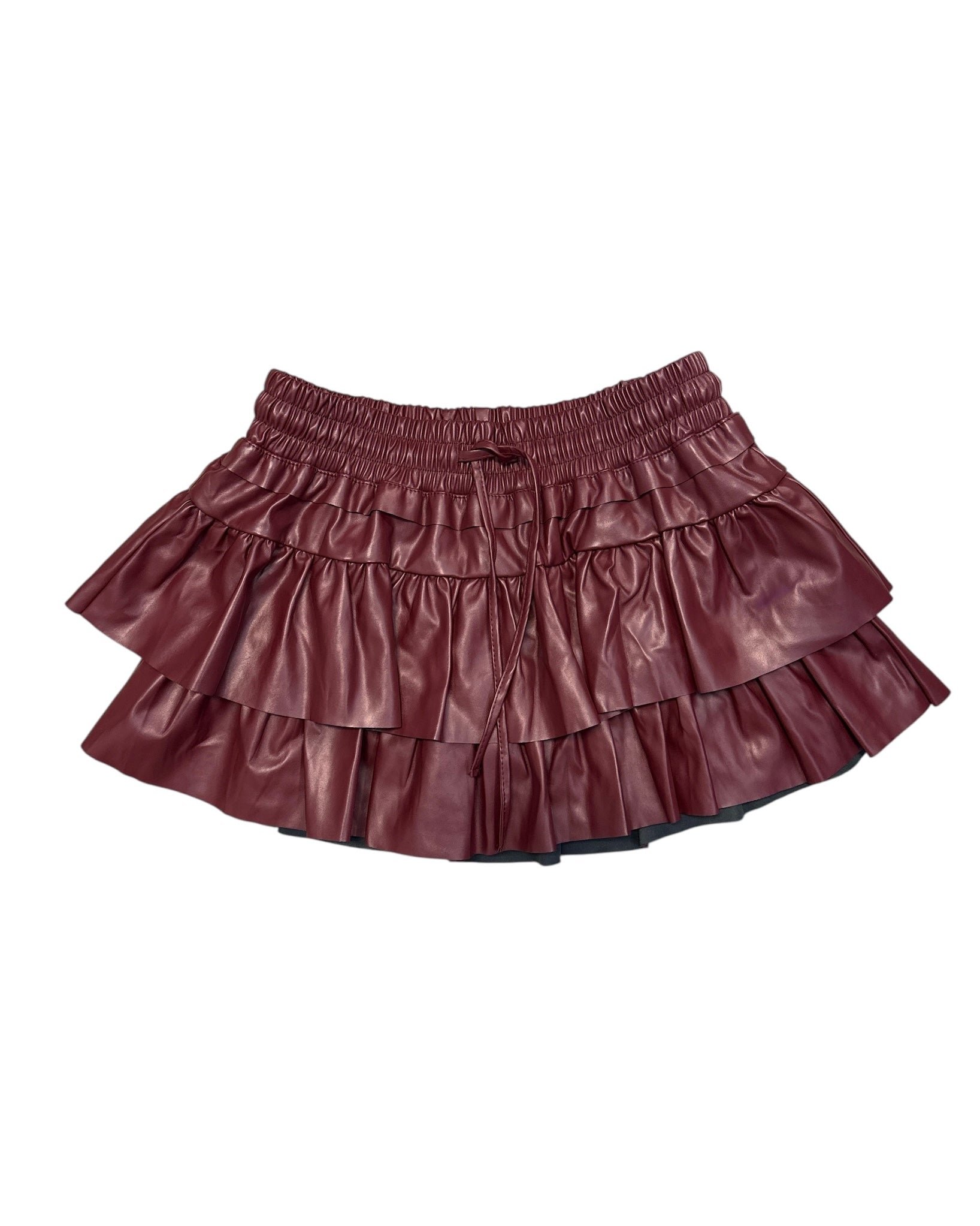 maroon day + moon pleather tiered mini skirt, s