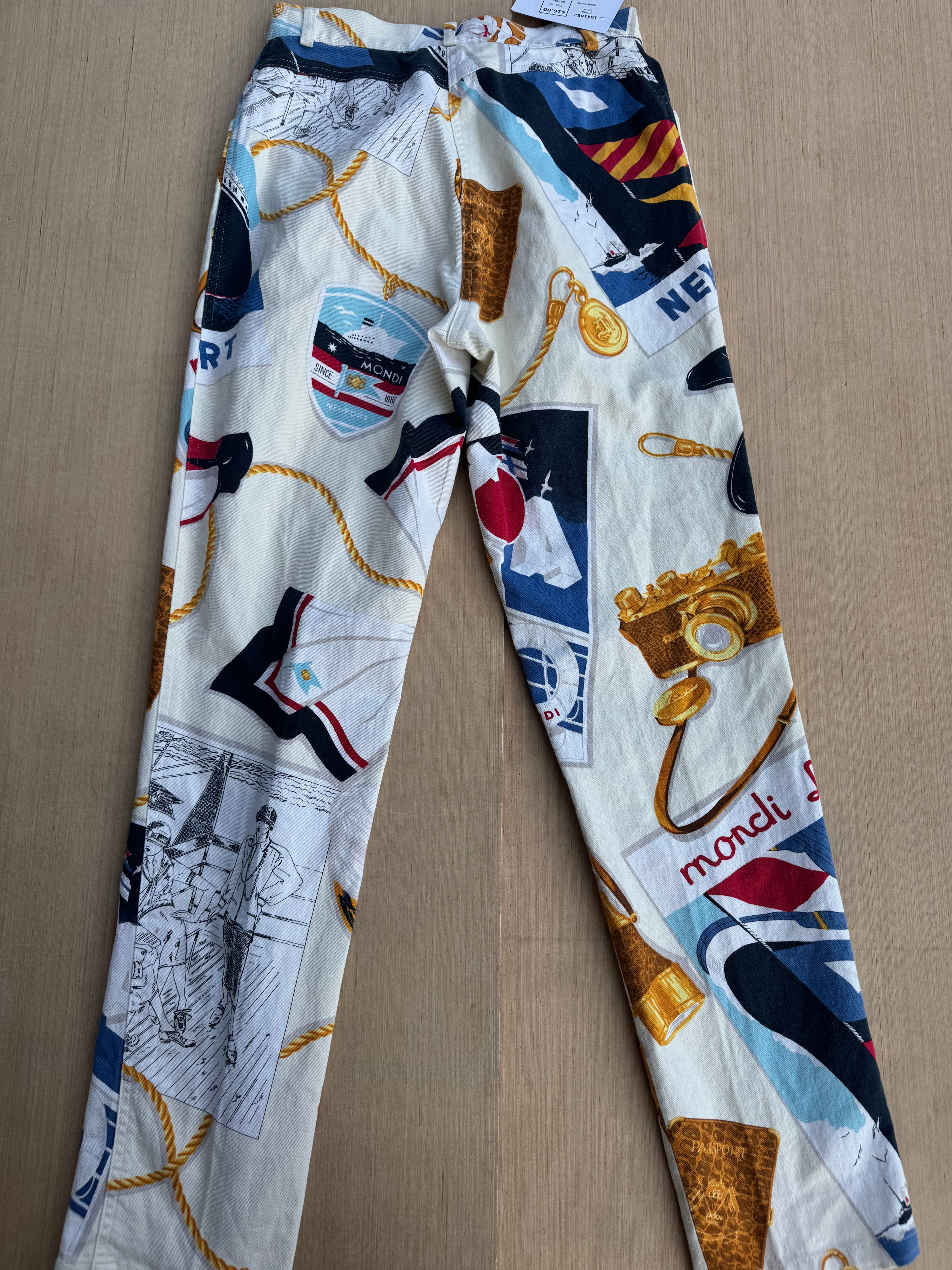 creme mondi graphic pants, xs