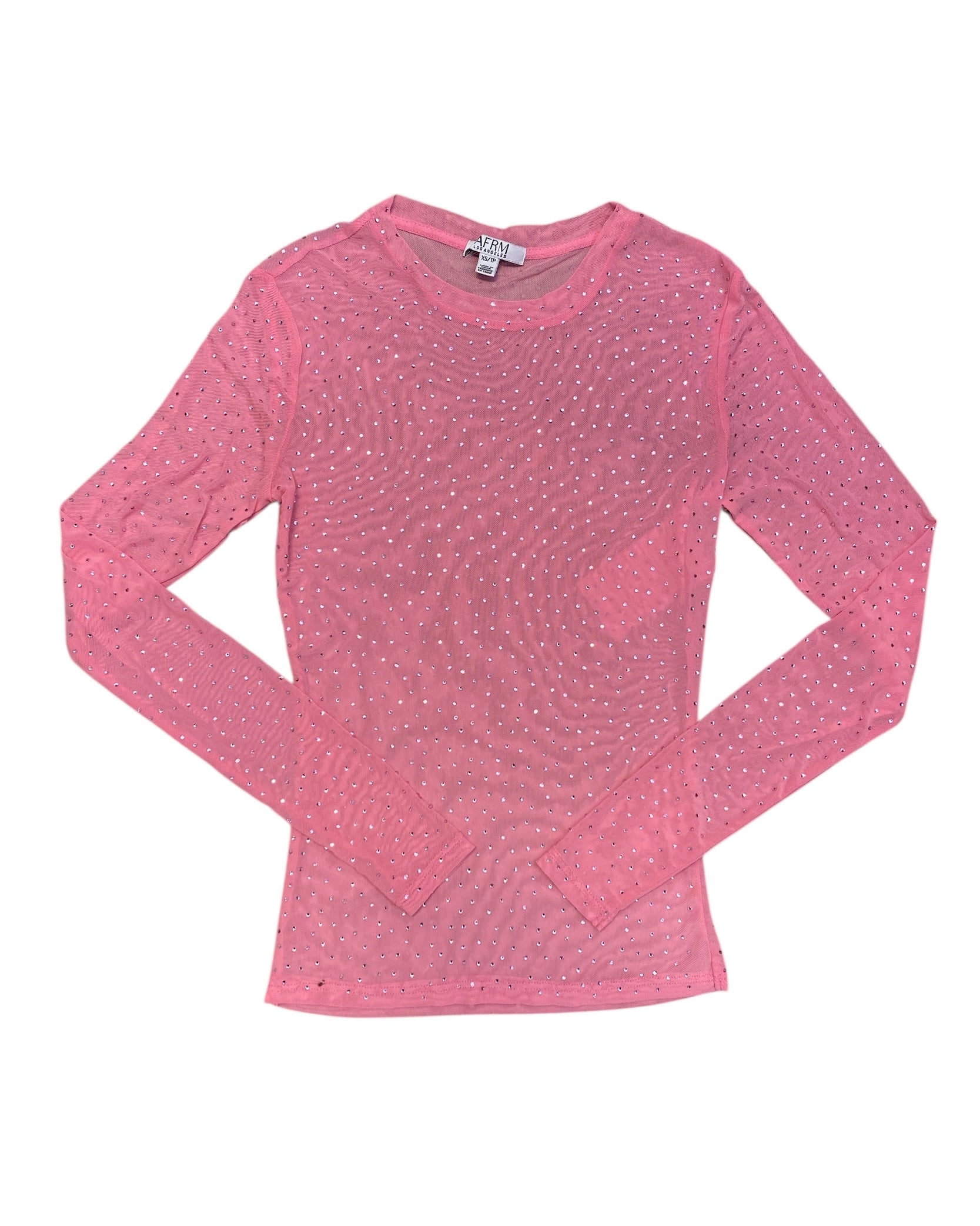 pink silver afrm mesh bedazzle ls, xs