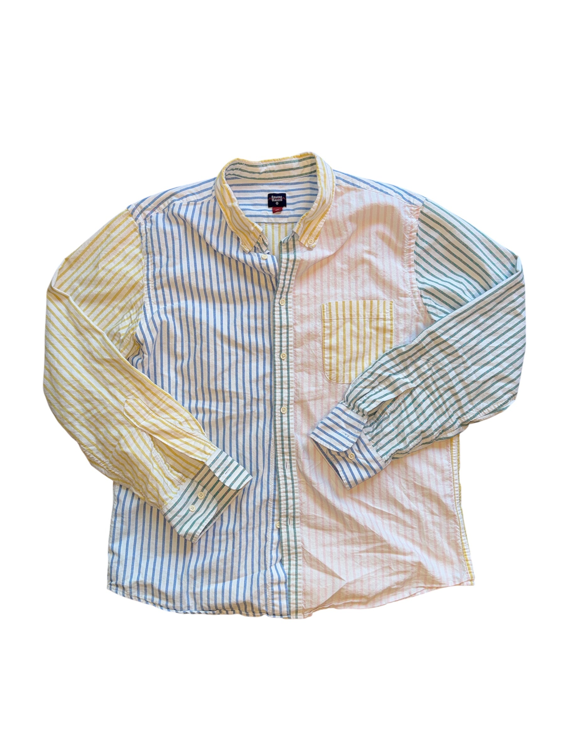 Pink blue yellow green Rowing blazers Multicolor striped button down, L