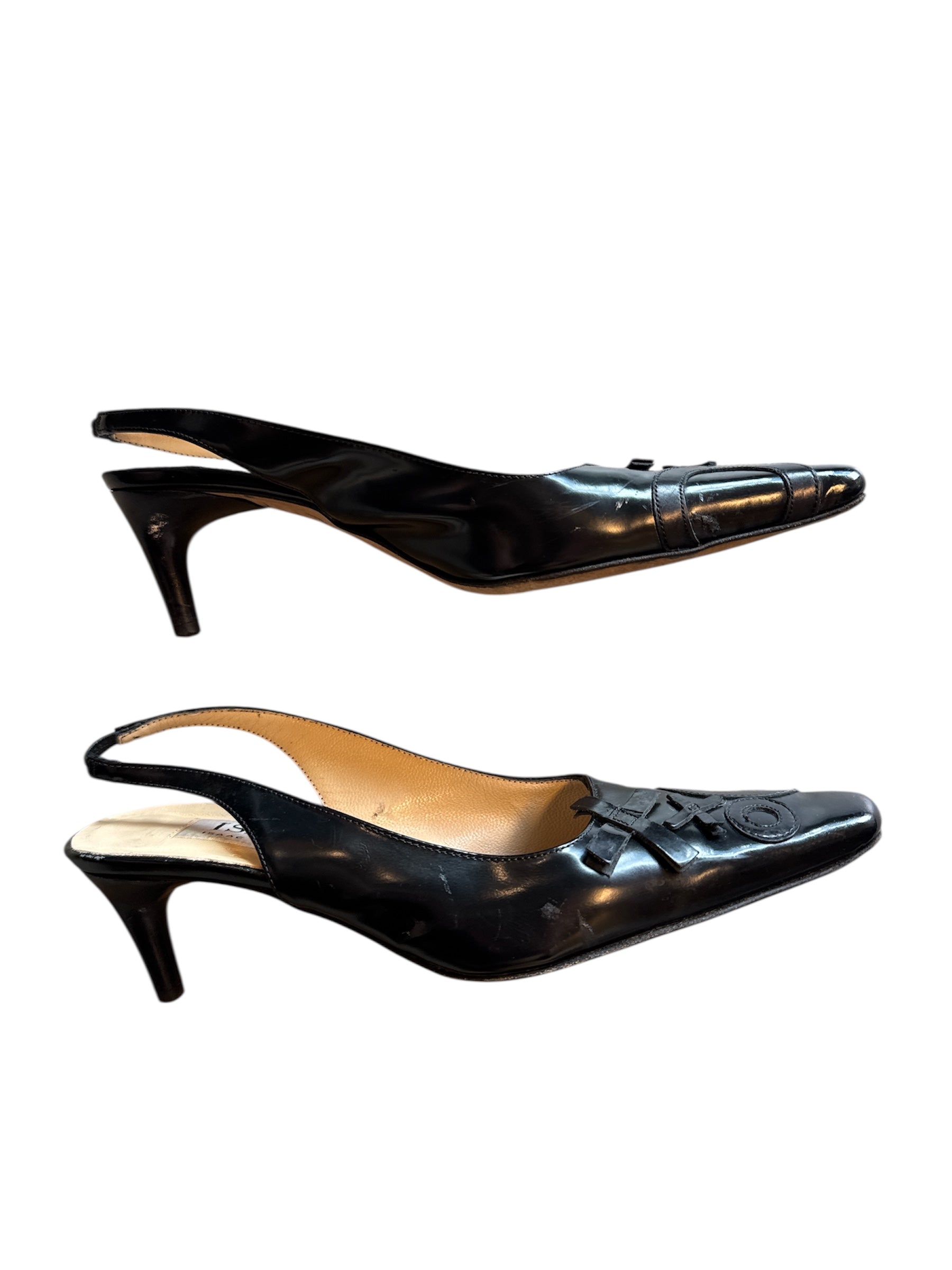 Black Isaac Leather kitten heel, 6