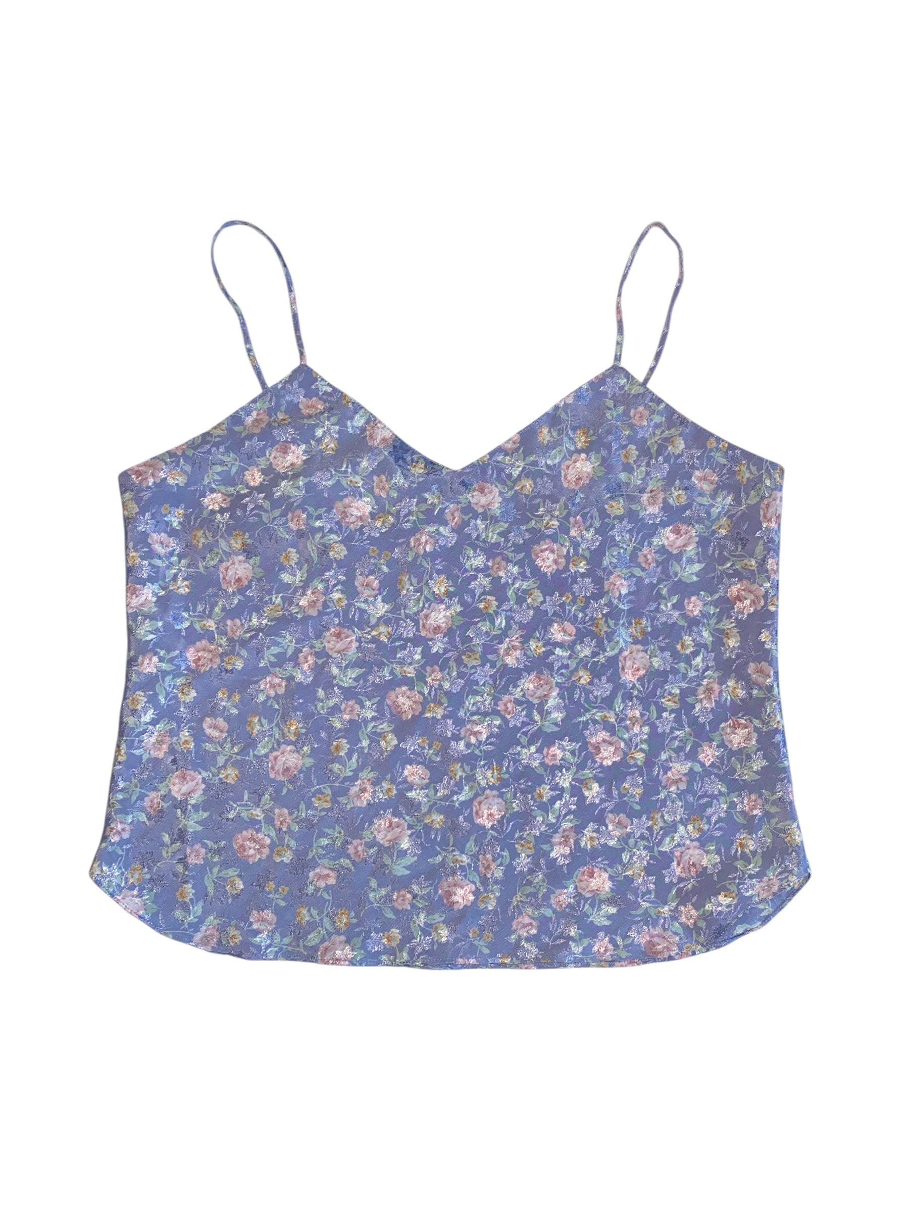 purple pink silky vtg floral slip tank