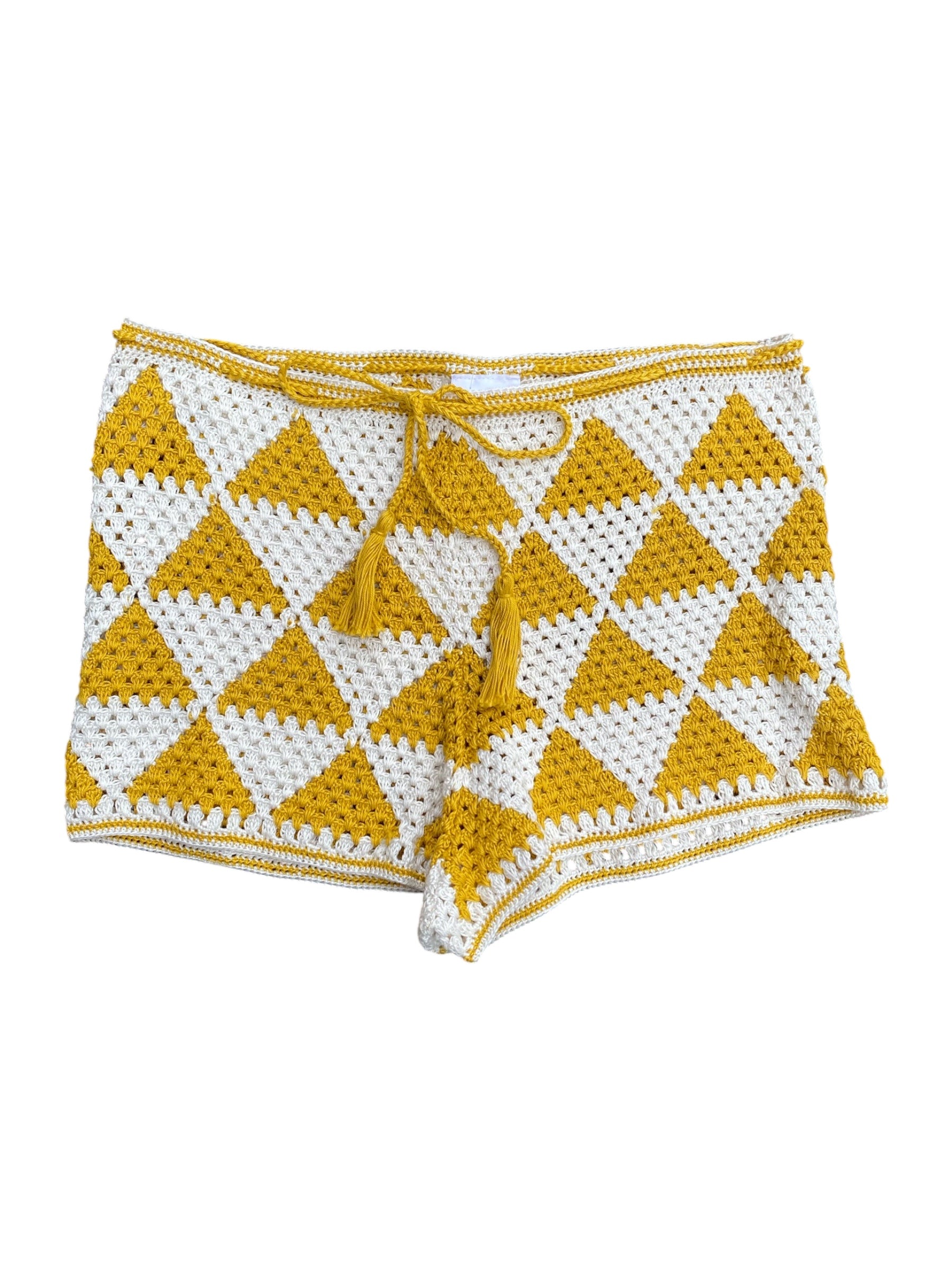 Yellow white Anna Kosturvoa Triangle crochet short, M