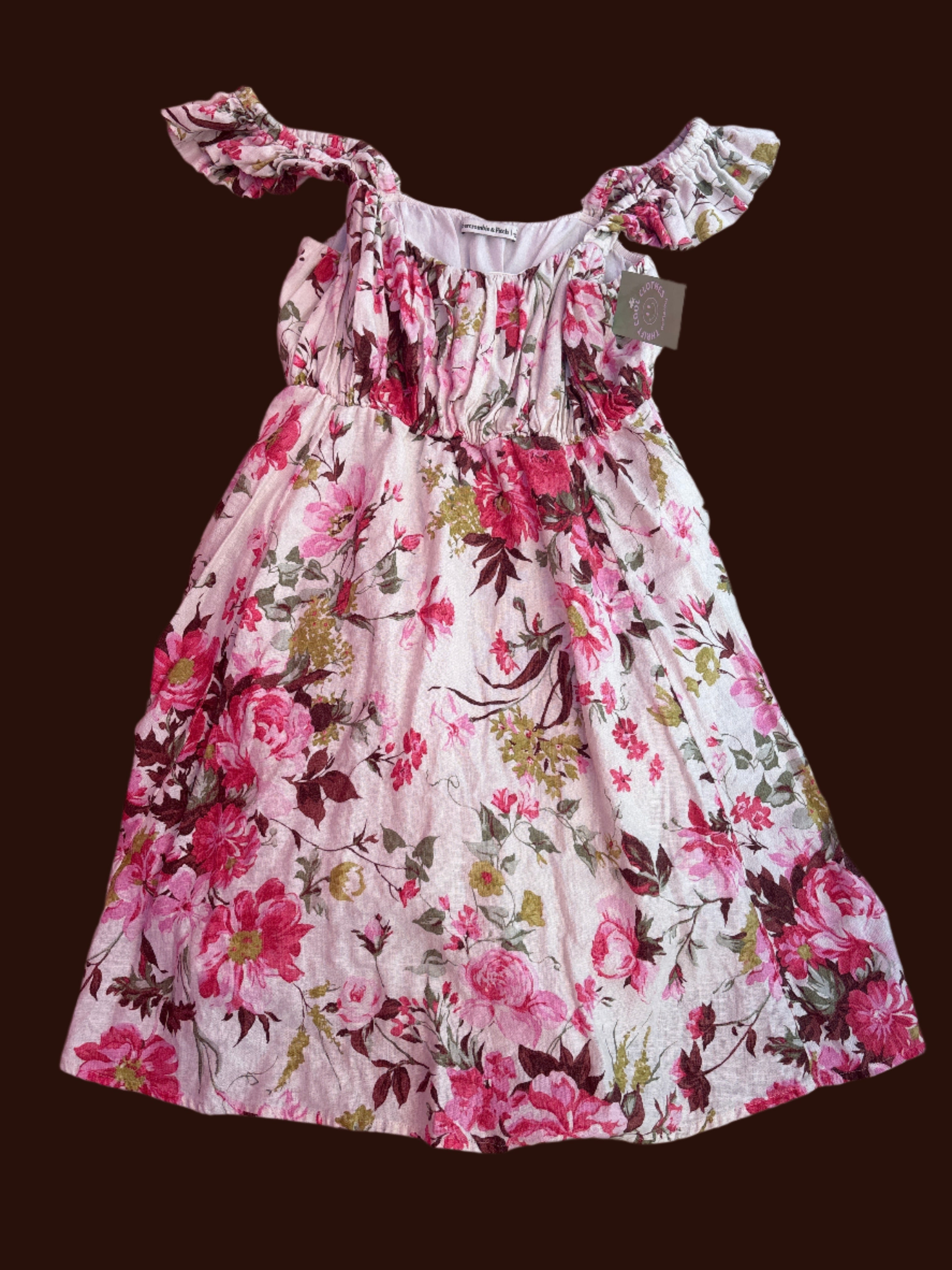 white pink brown abercrombie floral babydoll dress, L