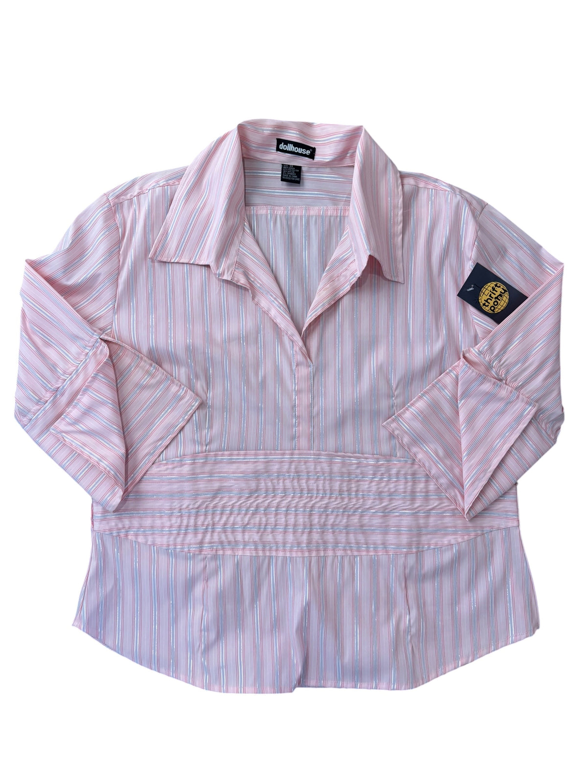 pink blue dollhouse sparkly striped ls blouse, 3x