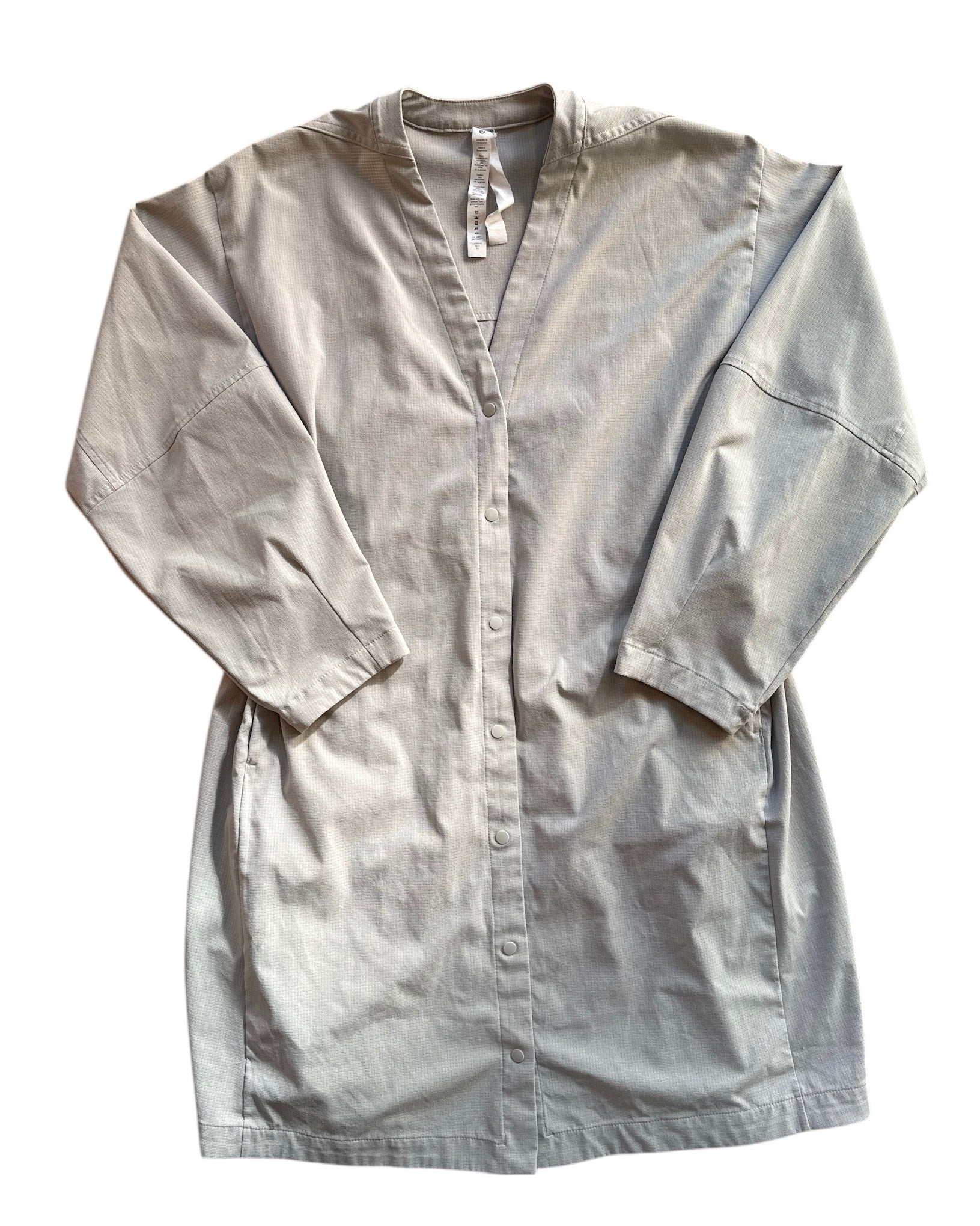 Beige lululemon wovenair button front dress, 8
