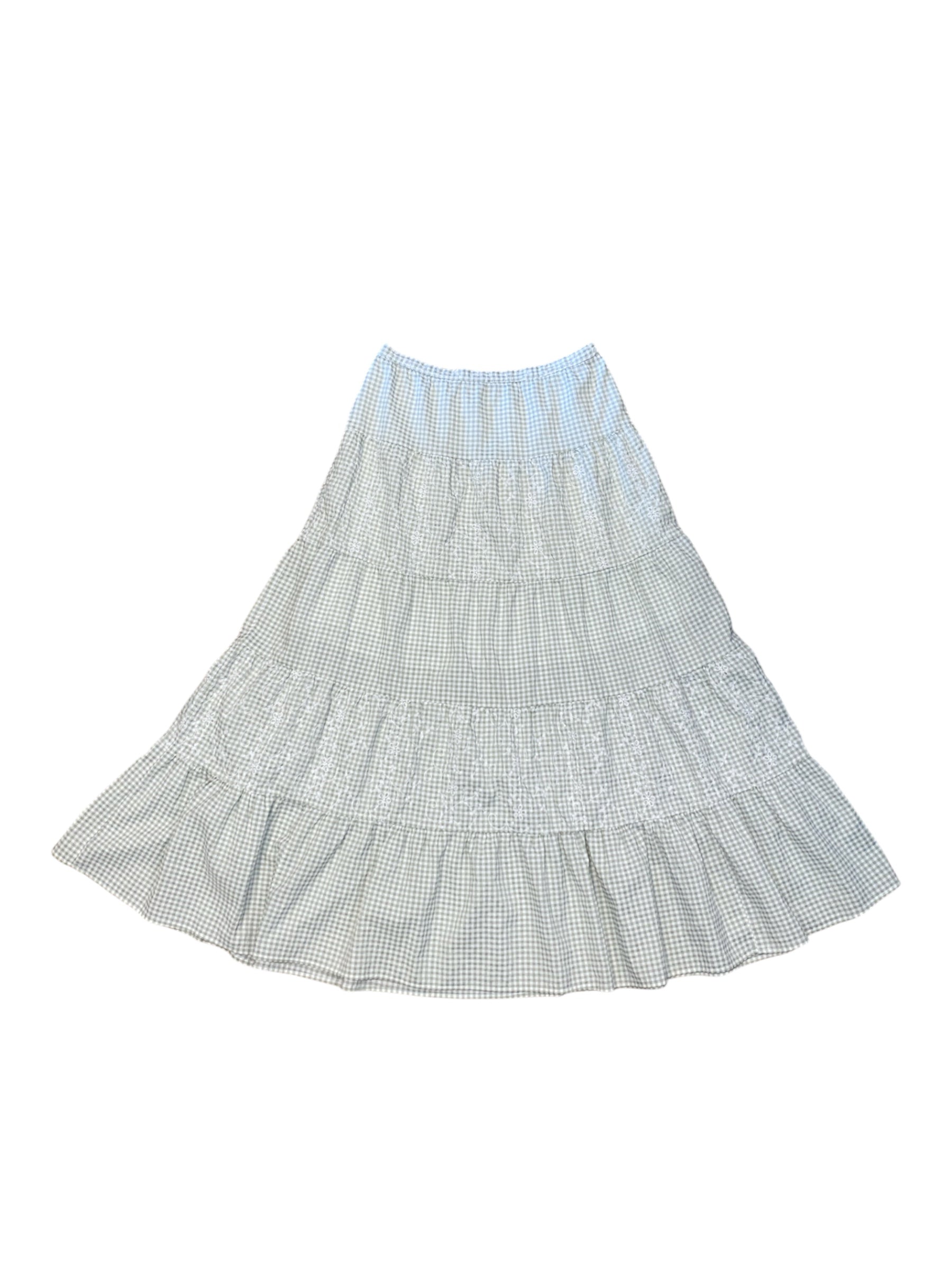mint green white altard state gingham tiered eylet flower skirt, xl