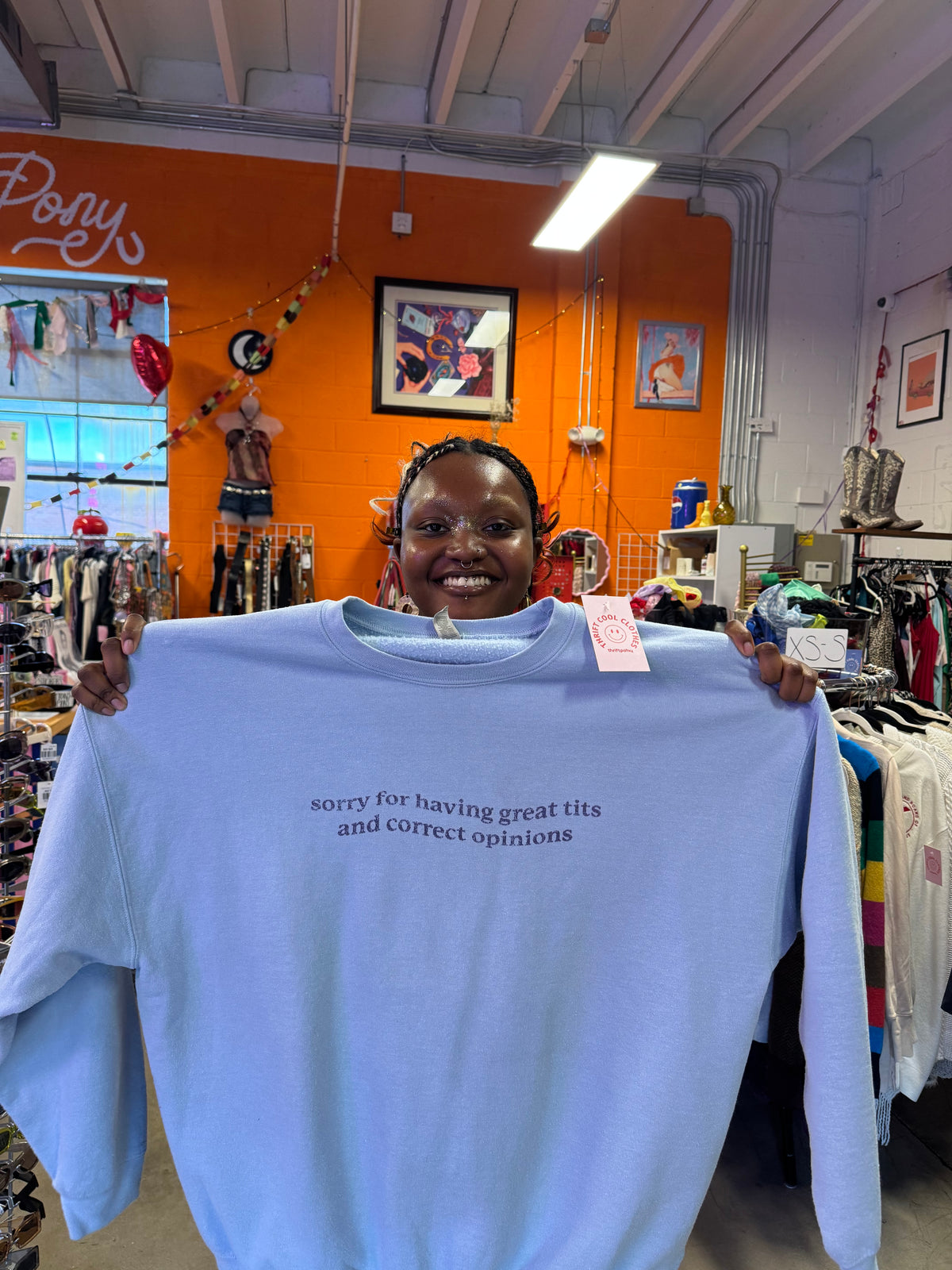 blue gildan great tits crewneck, 2x