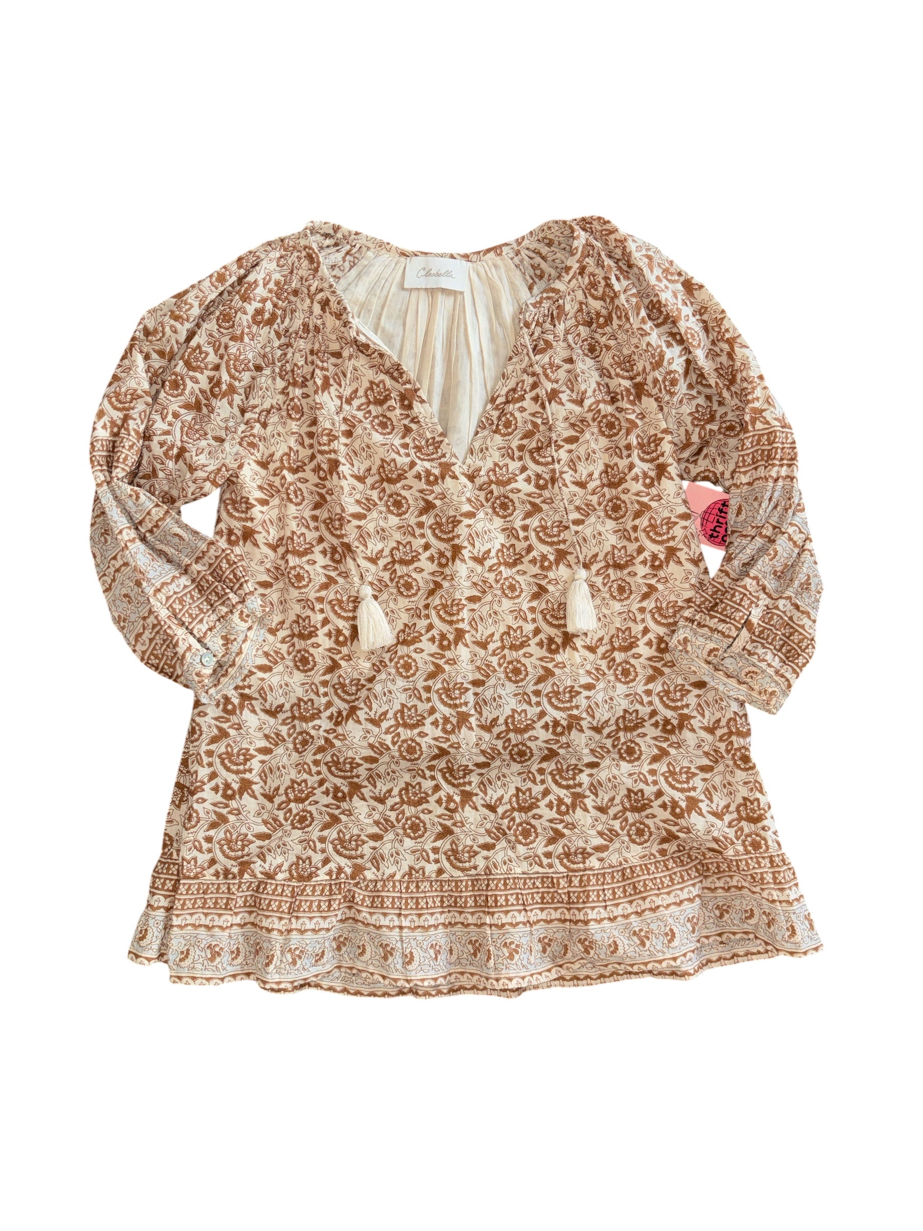 brown cream cleobella floral vneck ls, m
