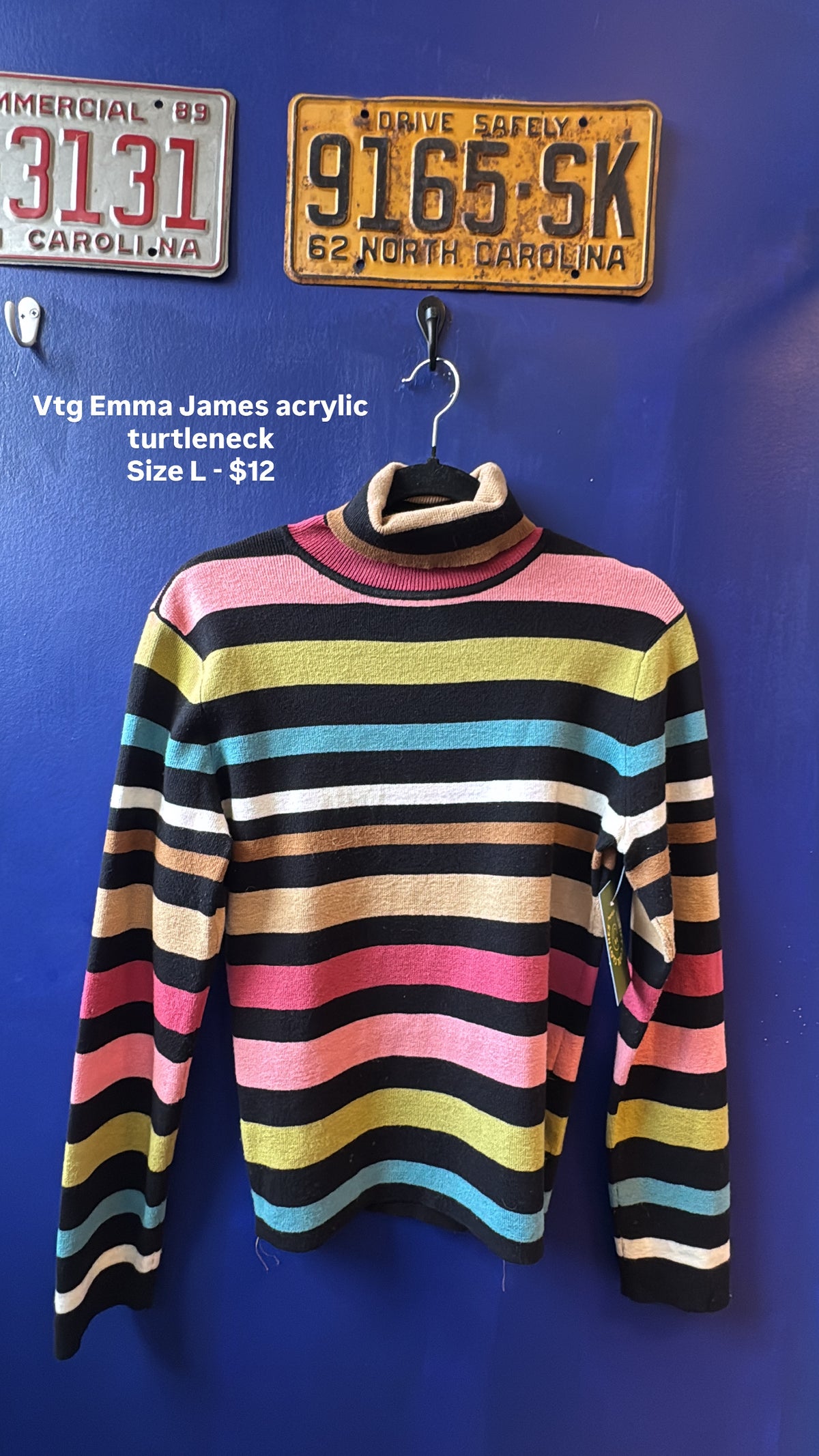 Pink green black Emma james Striped turtle neck ls, L