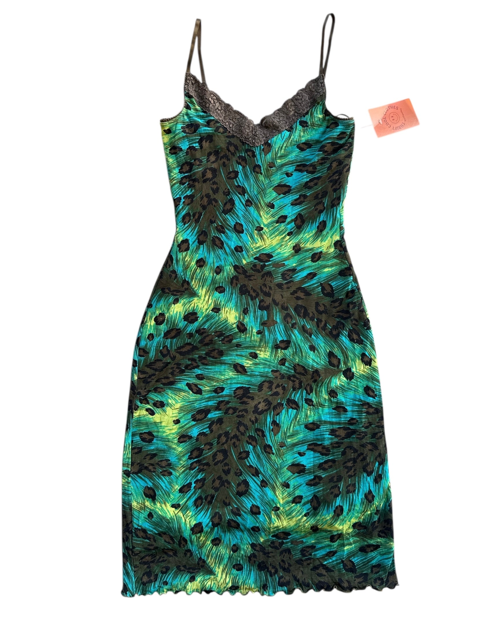 Green Gues Peacock dress w lace, S