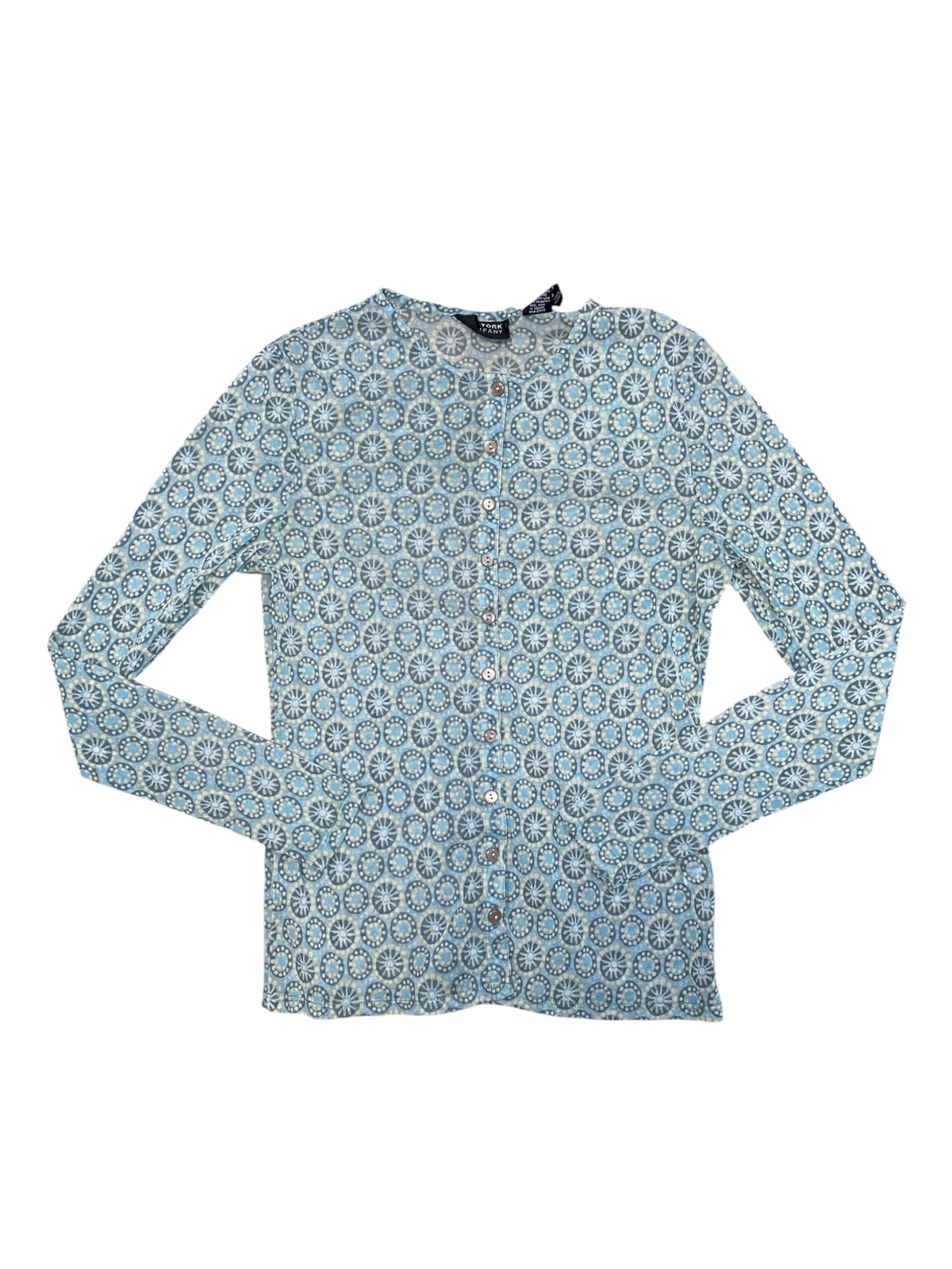 Green blue new york & company Sheer circle ls button top, M