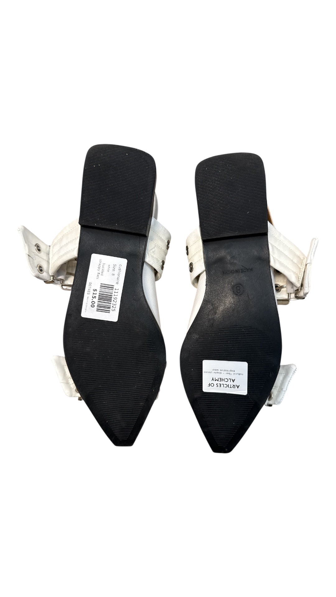 white cushionaire buckled strappy flats, 8