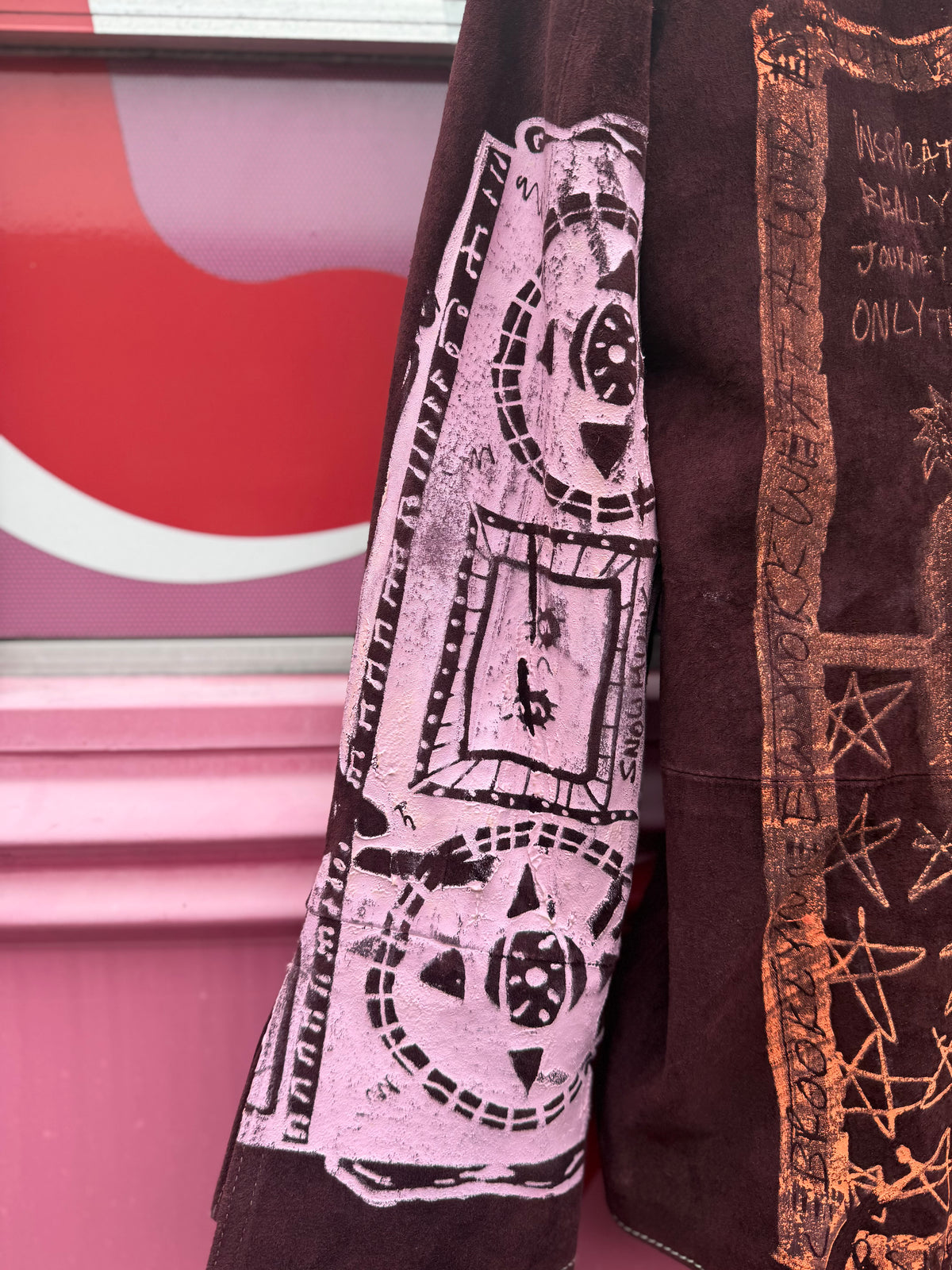maroon jerry lewis DEADSTOCK screen printed leather jacket, xs