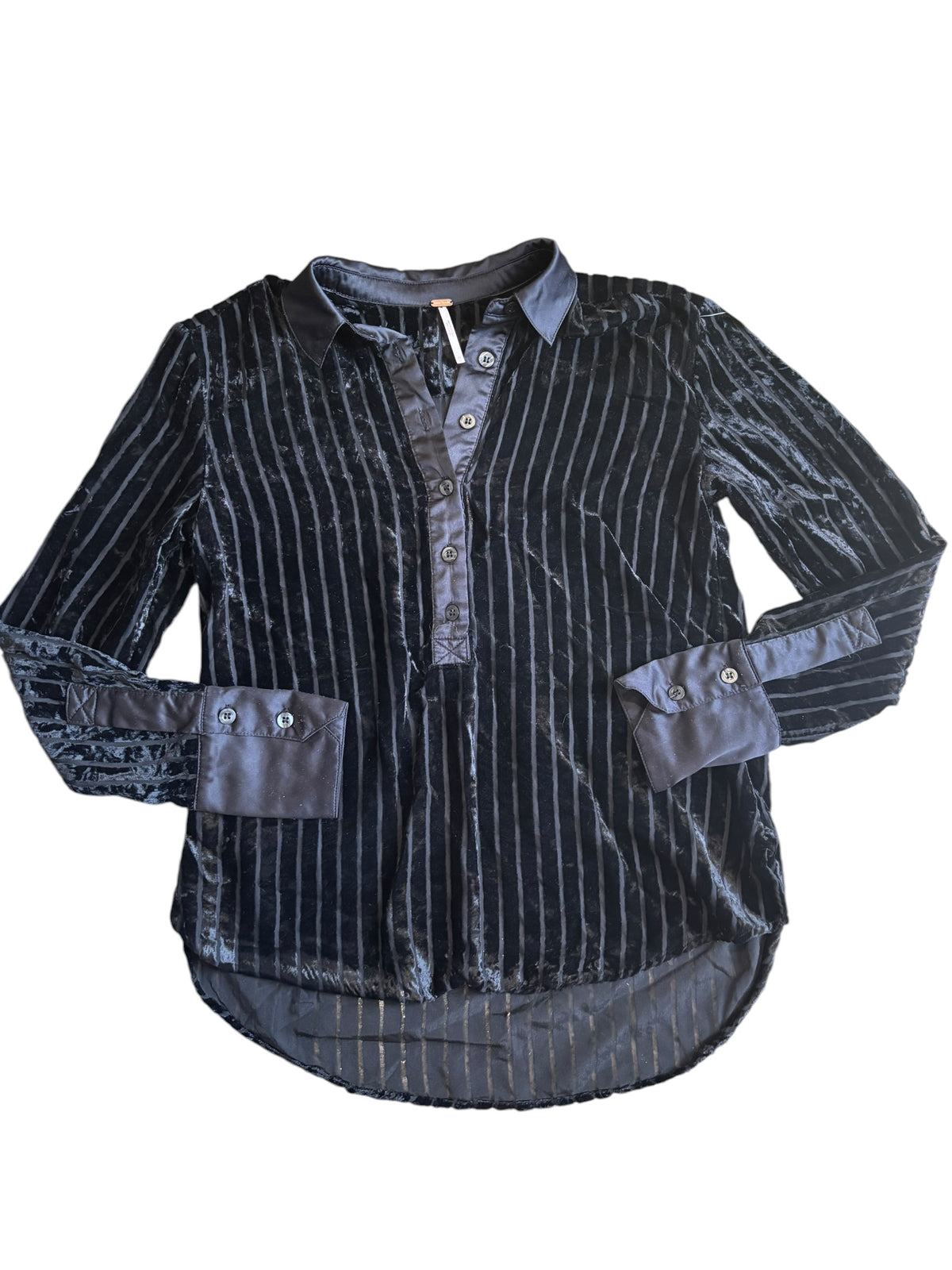 black free people sheer velour ls button up, xs