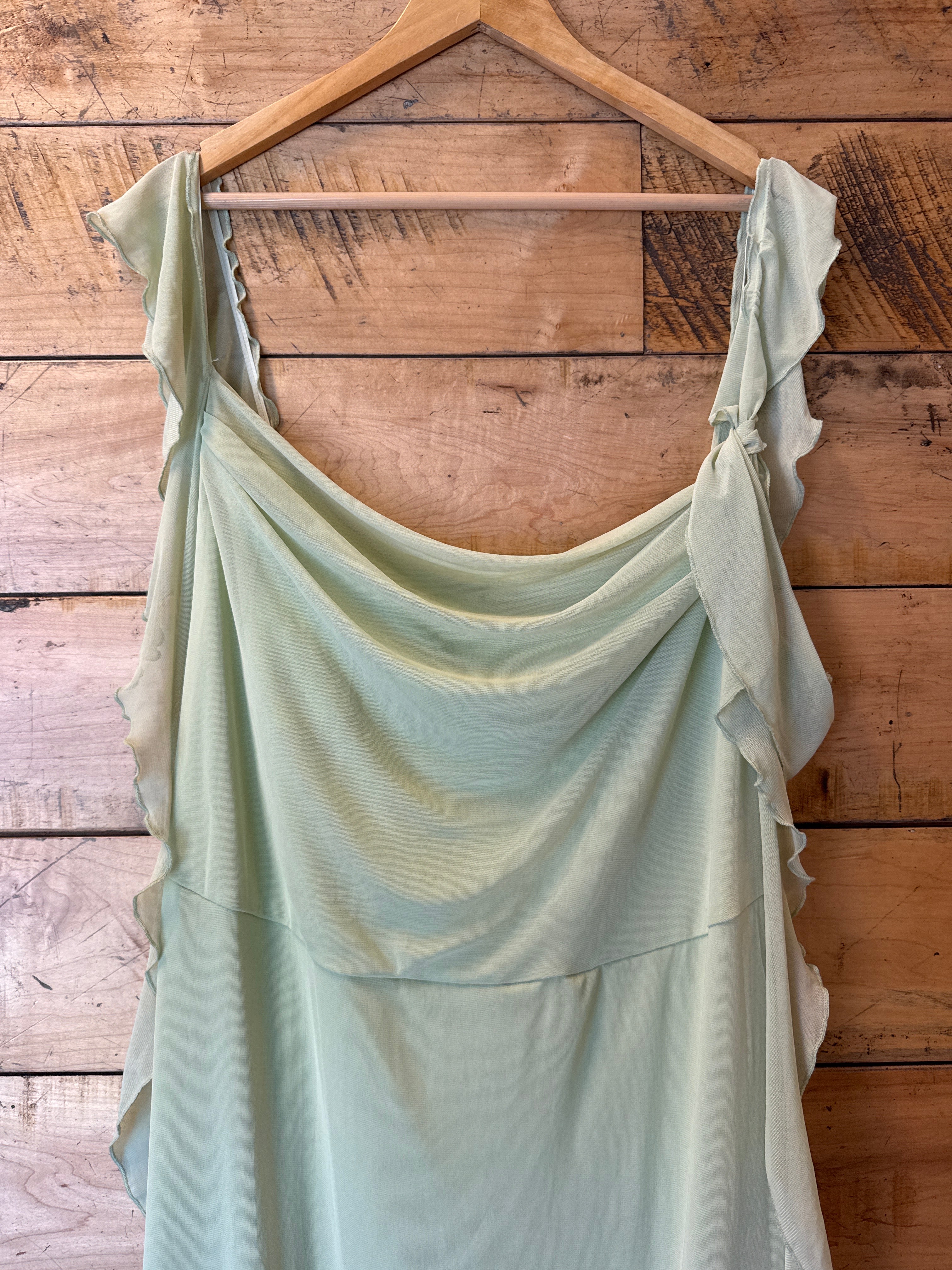 sage ruffle mesh maxi dress, 3x