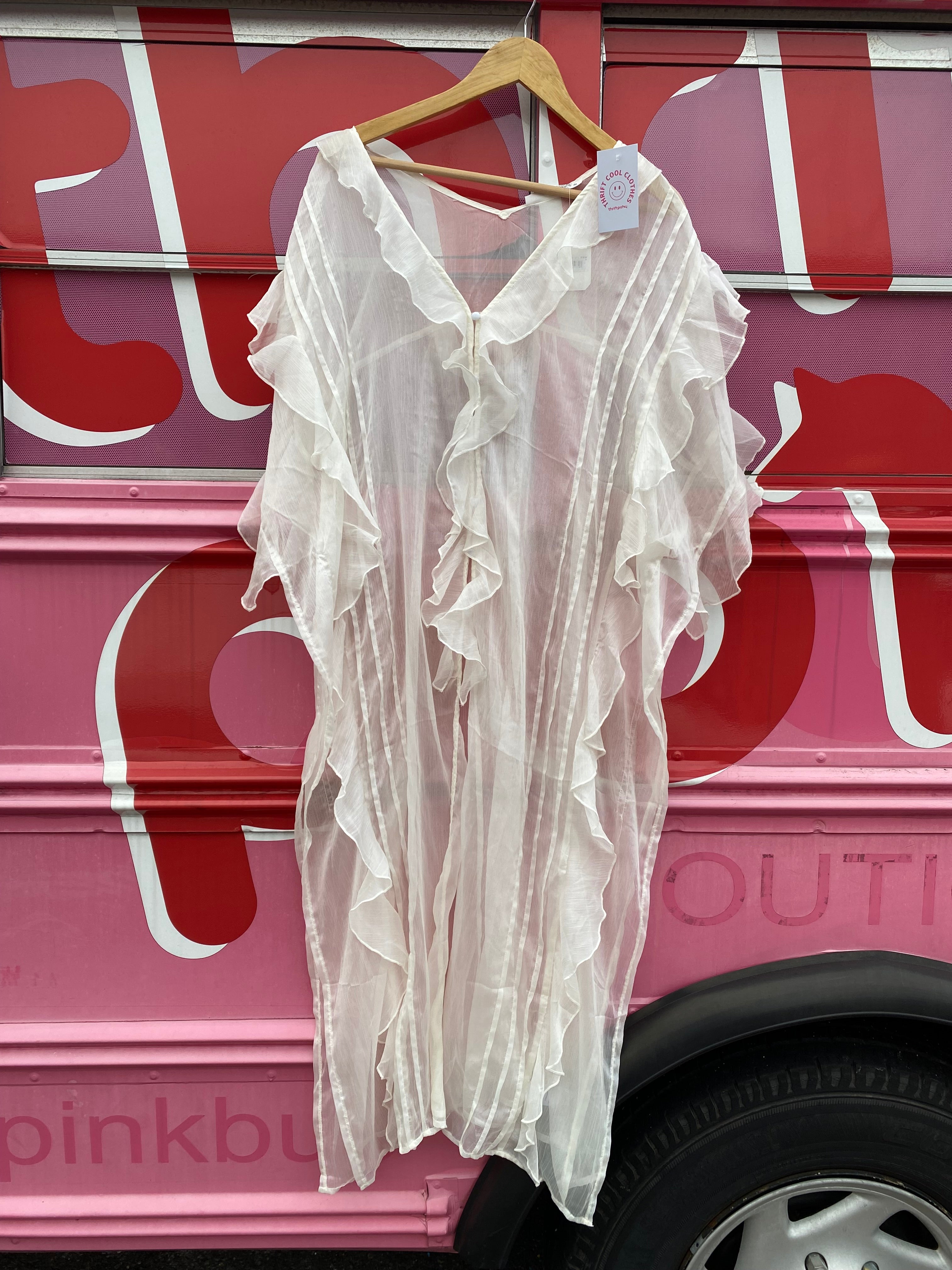 white altard statev ruffle sheer duster, m