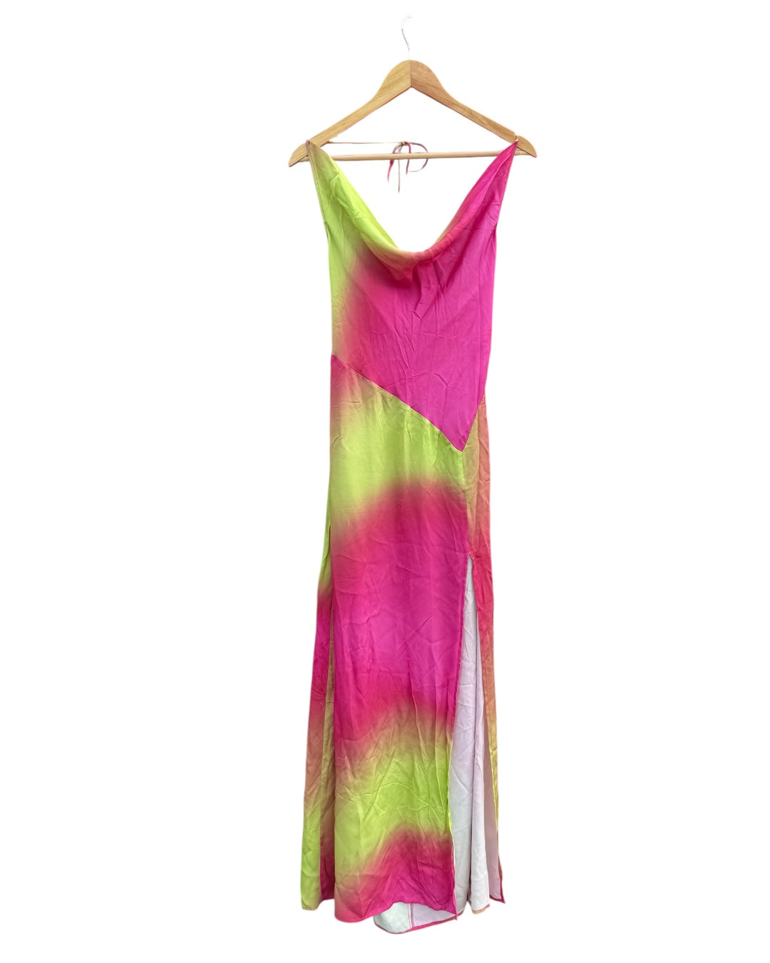 pink green the wolf gang ombre halter tie dress, M/L