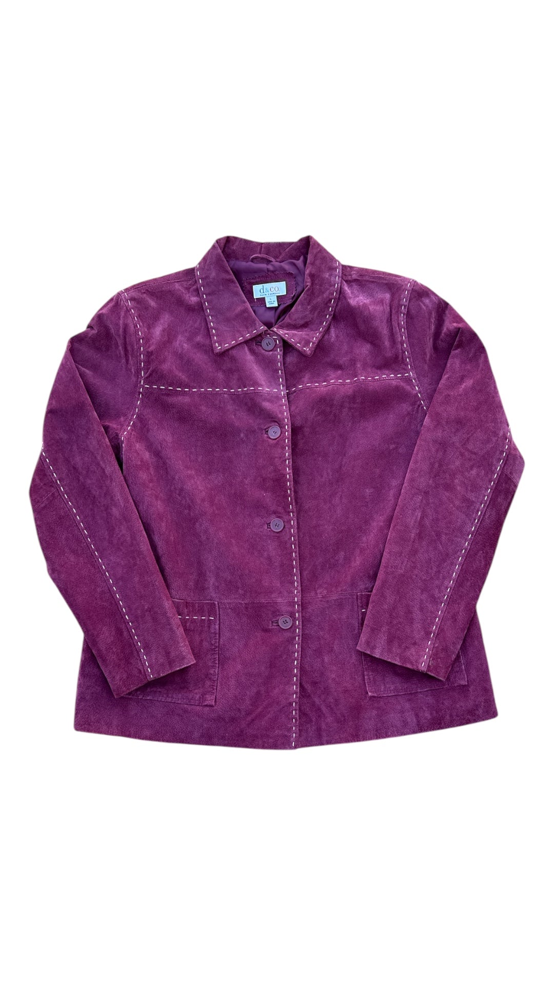 purple d&co contrast stitched leather jacket, L