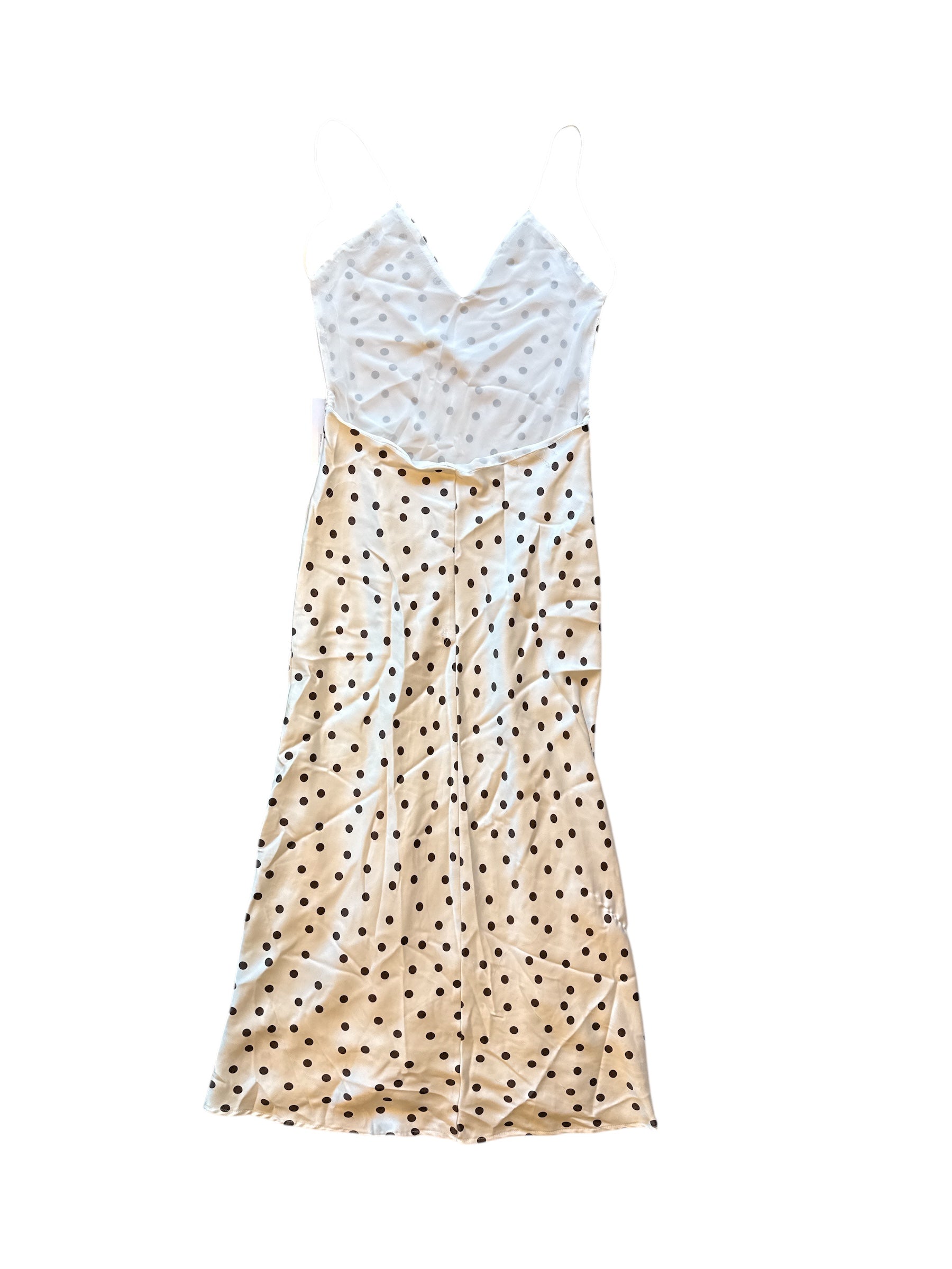 white brown zara polka dot silky dress, L