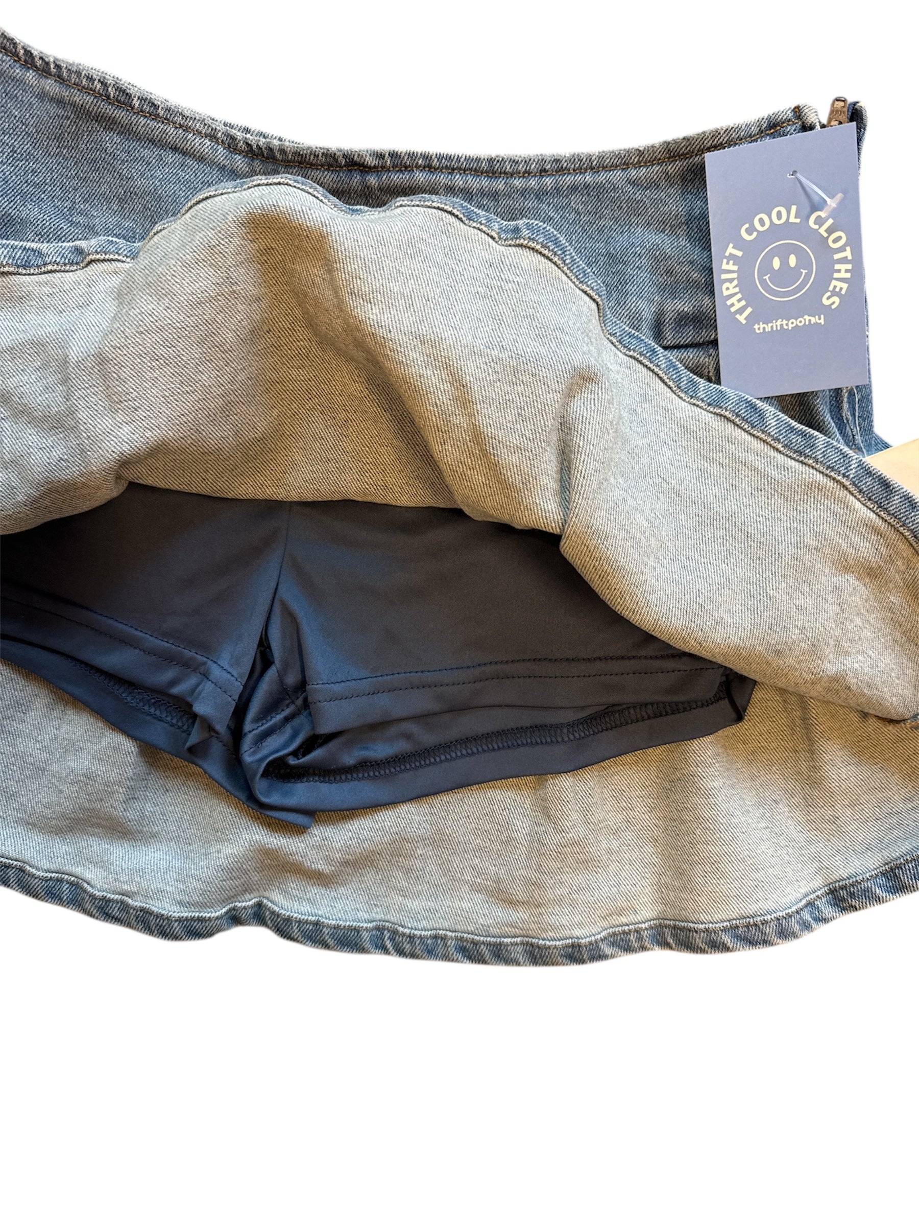 blue love fire denim skort, s