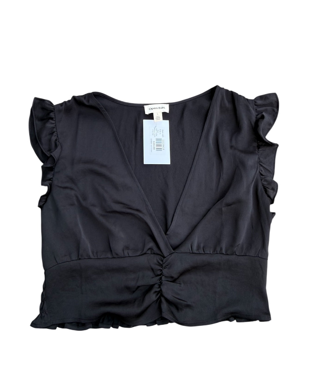Black Open edit NWT ruffle sleeve v neck crop top, L