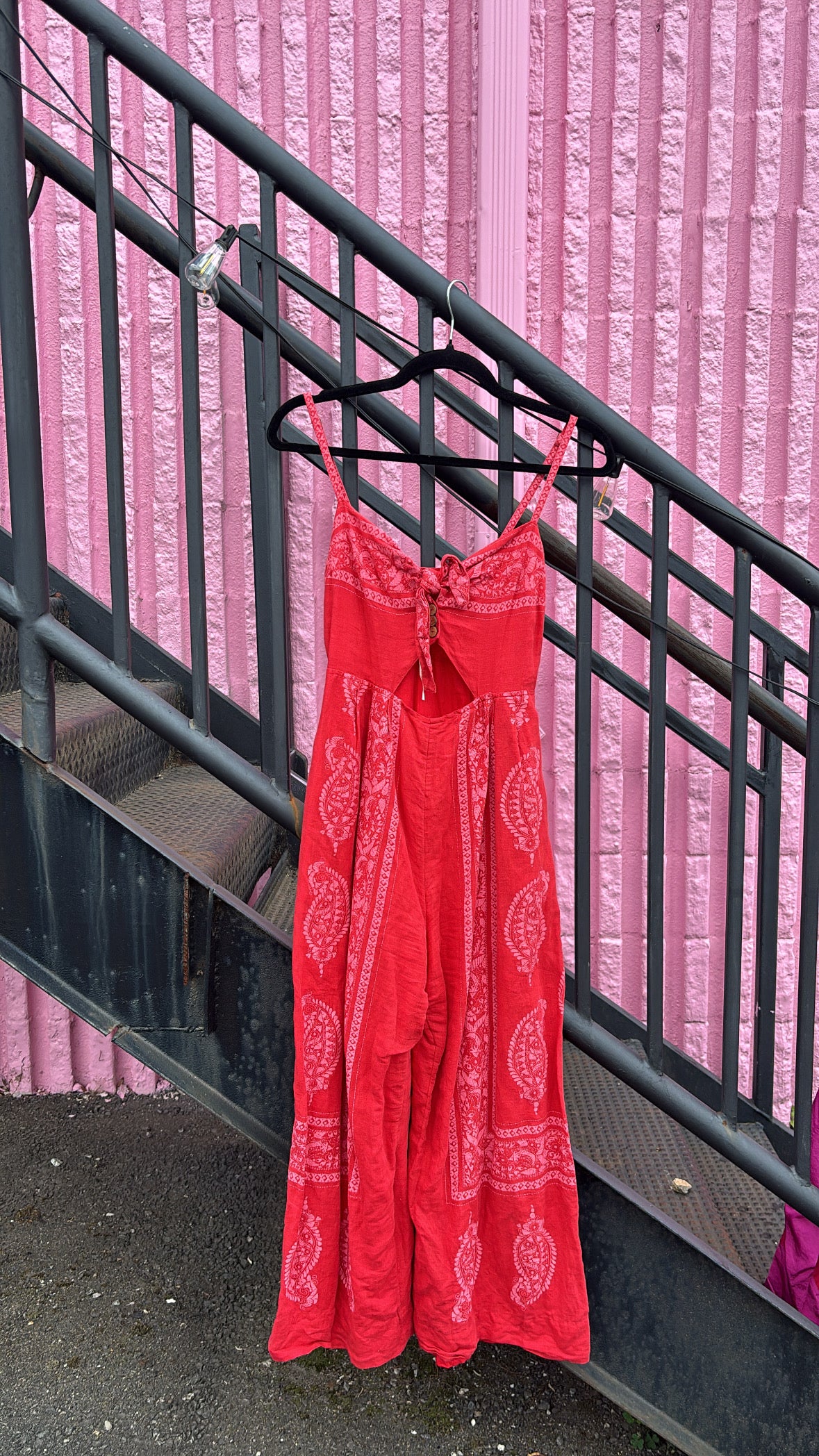 red pink free people paisley cami jumpsuit, 4