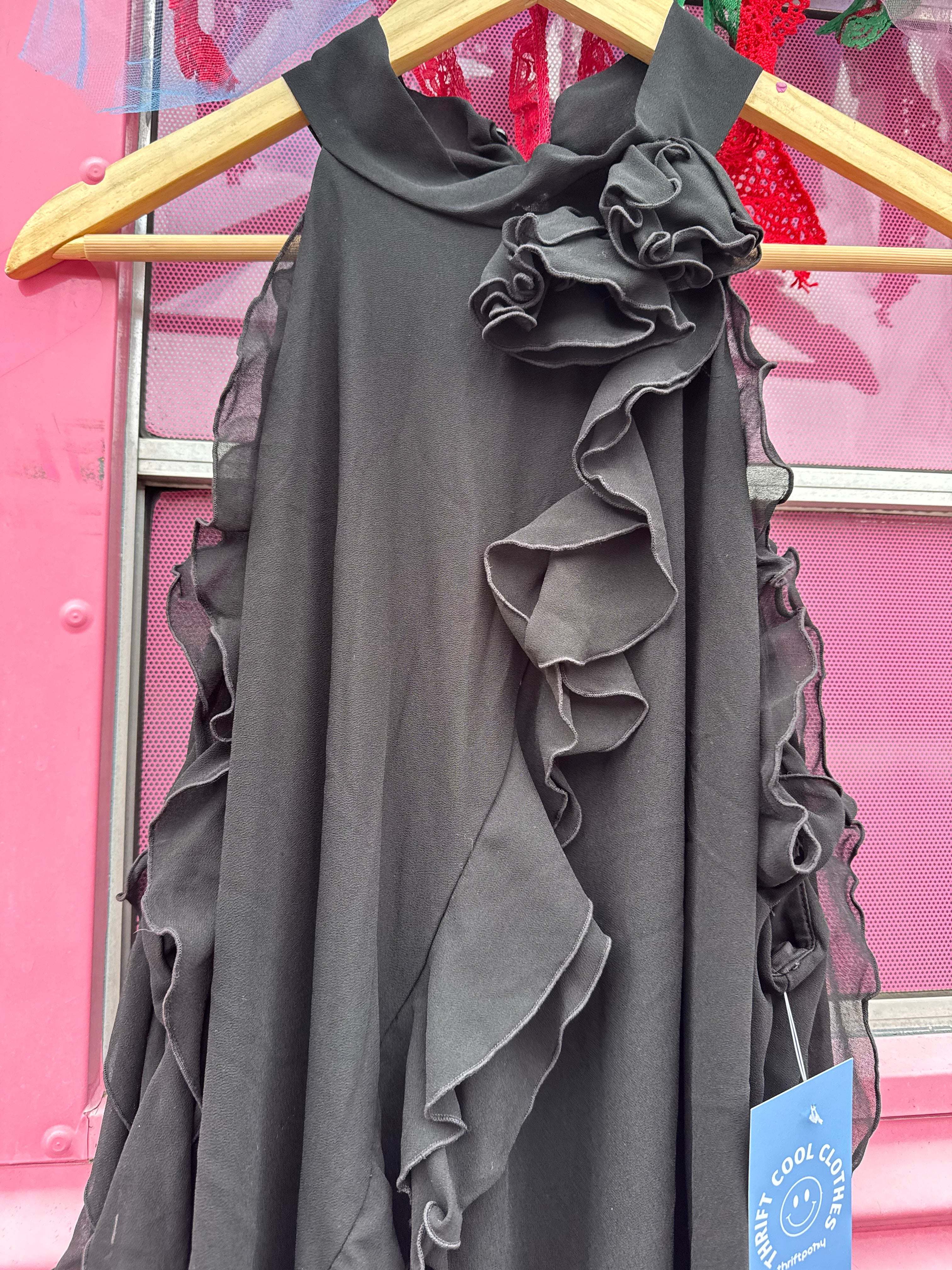 black rita ora x primark high neck rosette mesh dress, 16