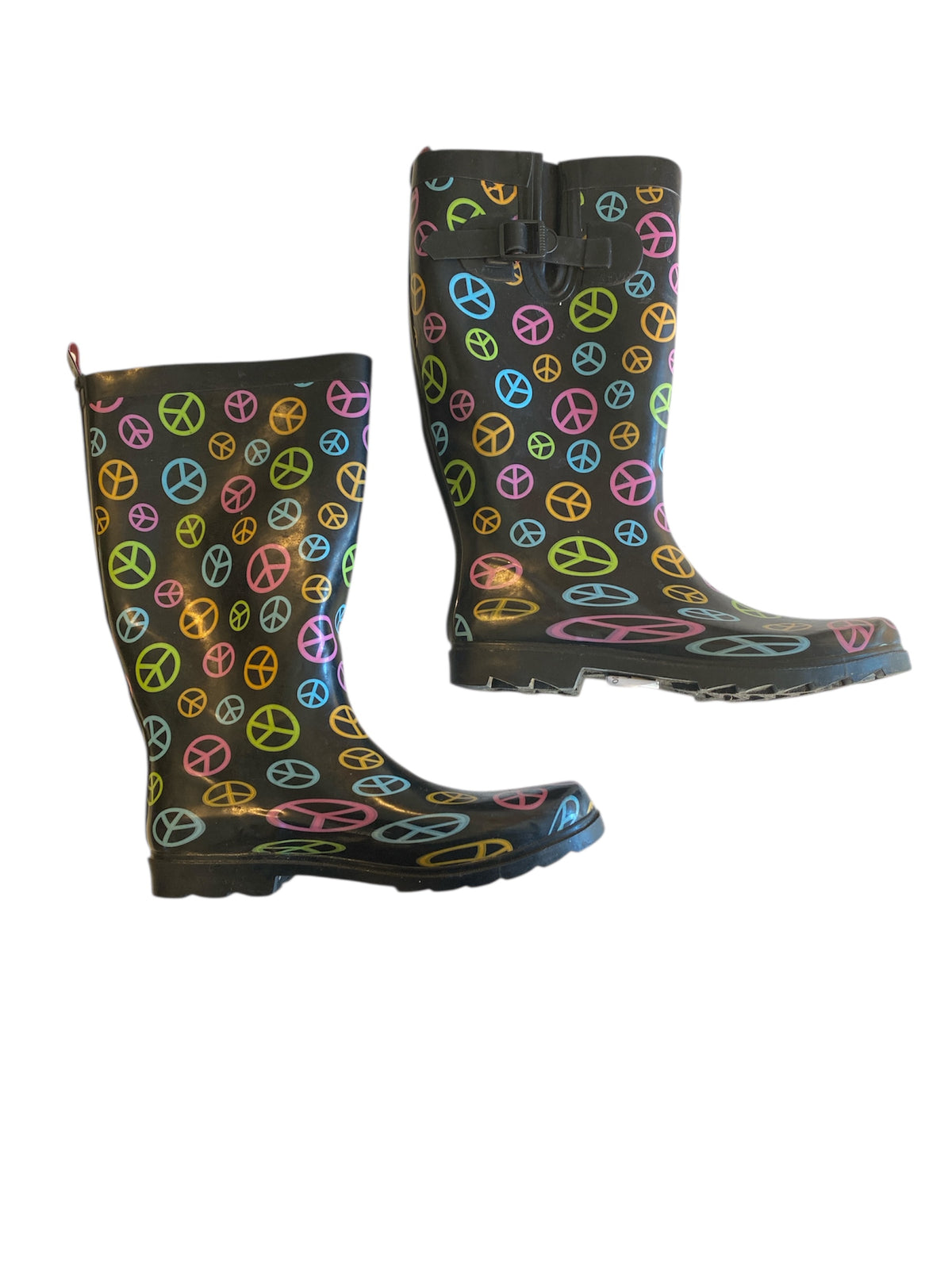 black capelli peace sign rainboots, 10