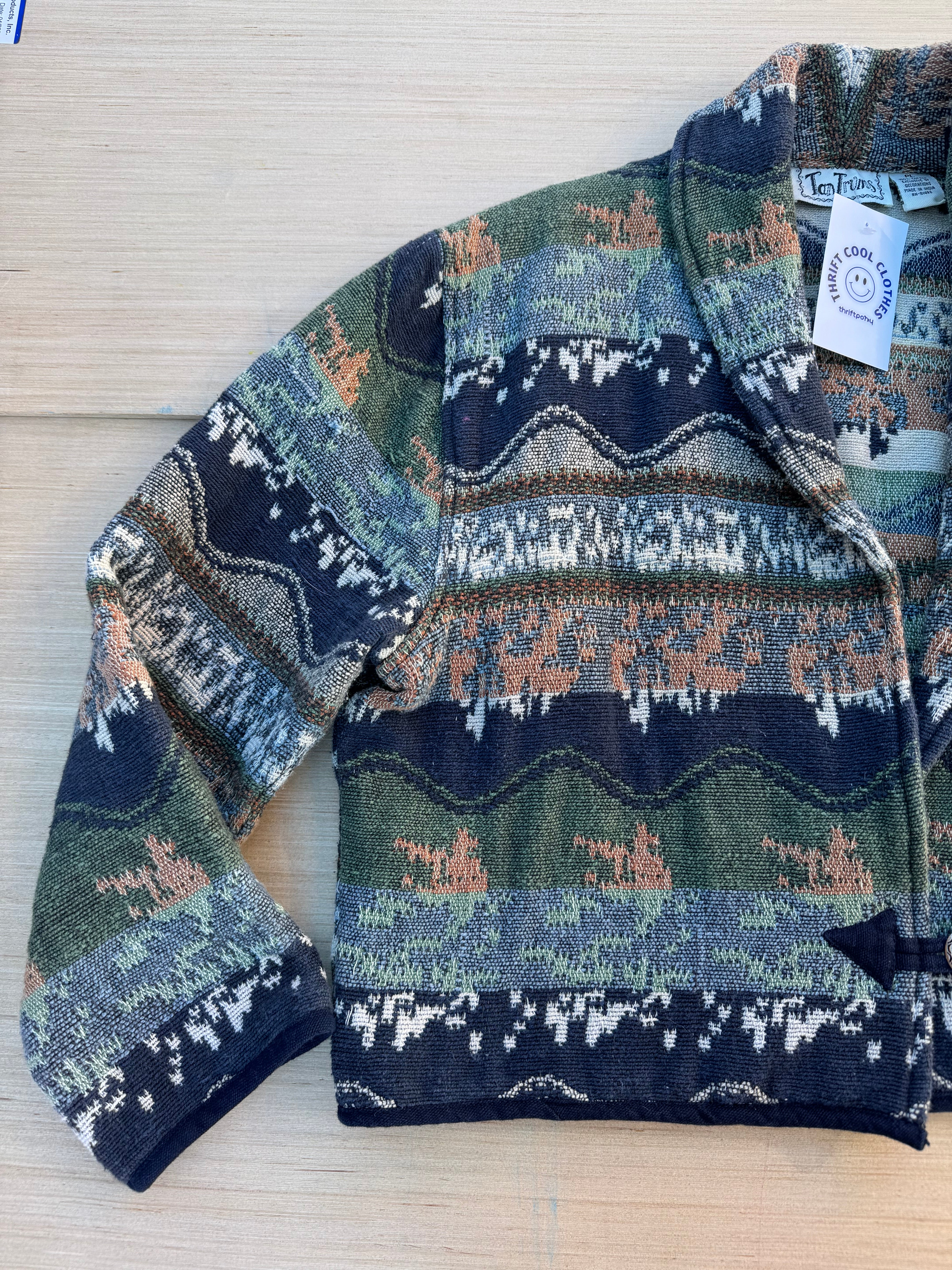 Green brown Tan trums Tapestry jacket, L