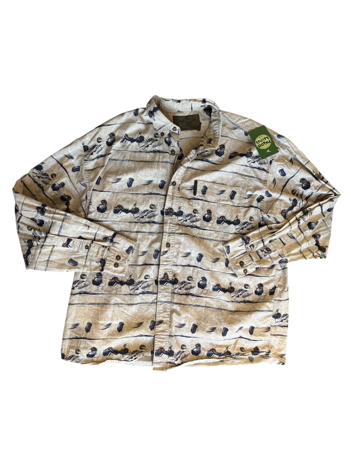 brown blue duck ls button up, L