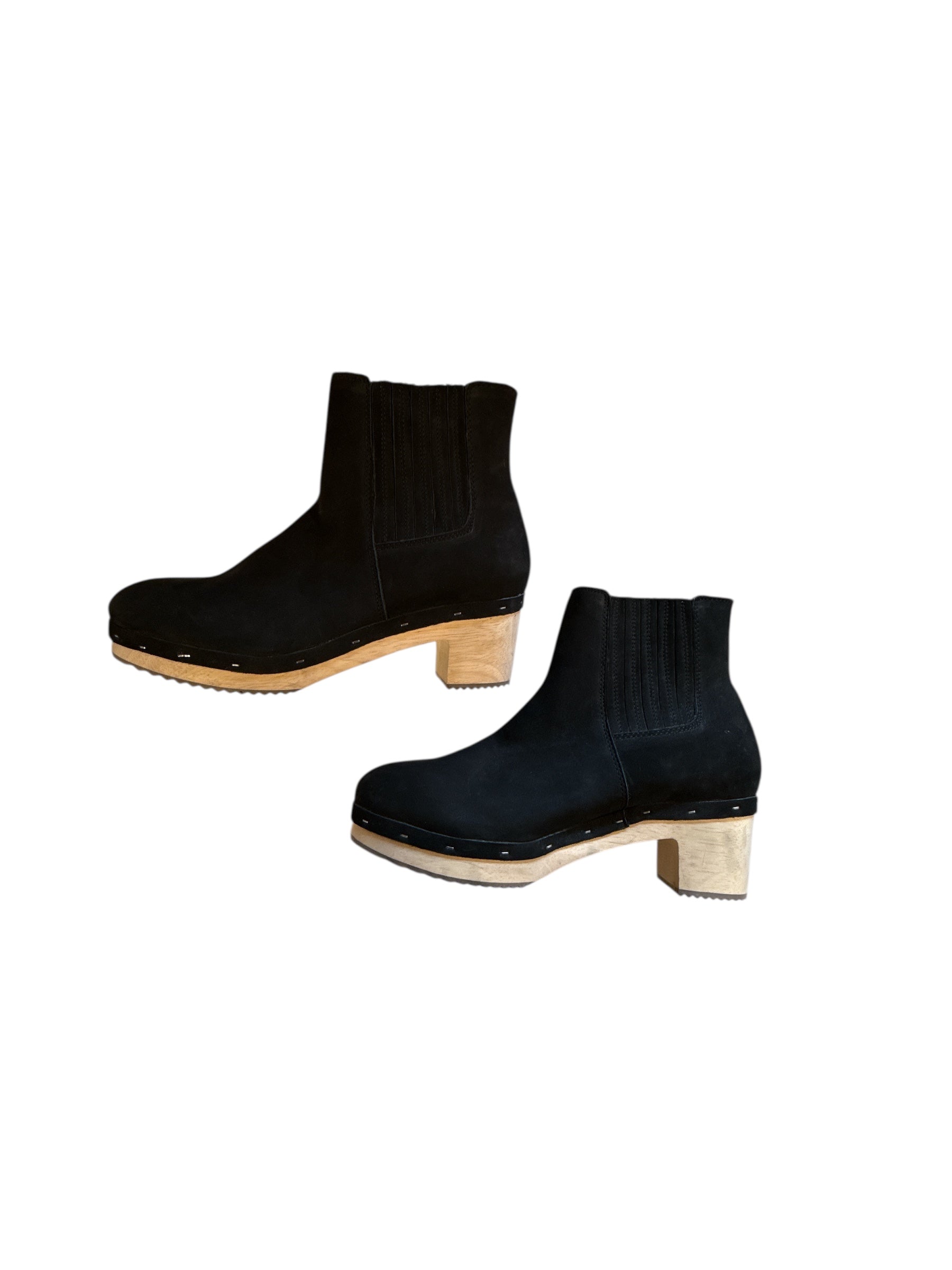 black loft wooden block booties, 9