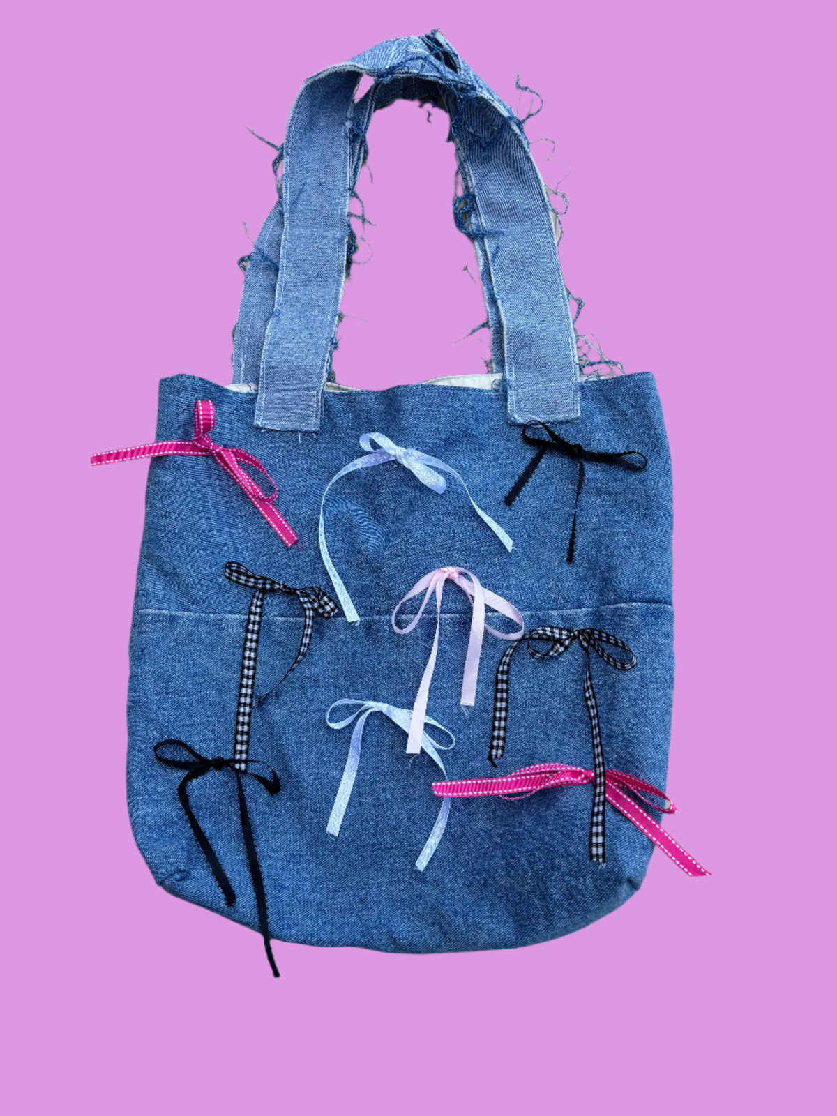 denim upcycled bow bag