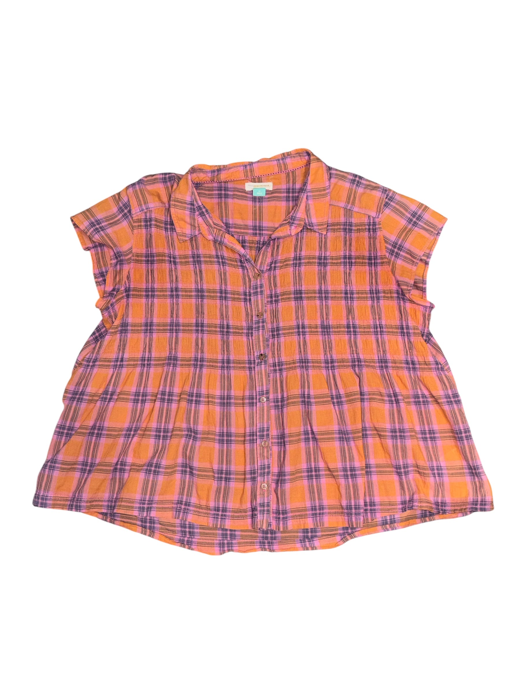 orange purple pilcro plaid ss button up, 1x