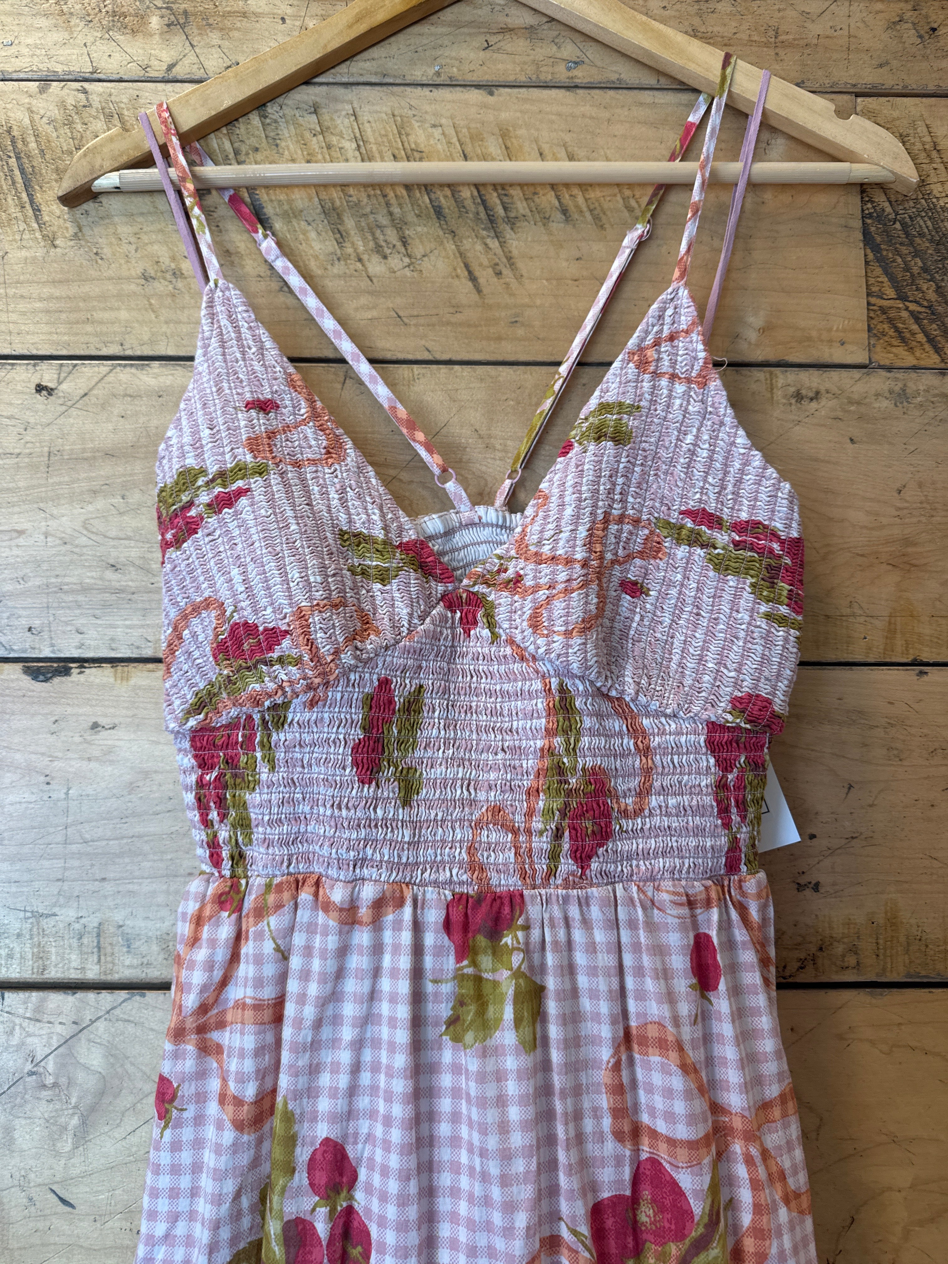 pink green kimchi blue floral plaid maxi, XL