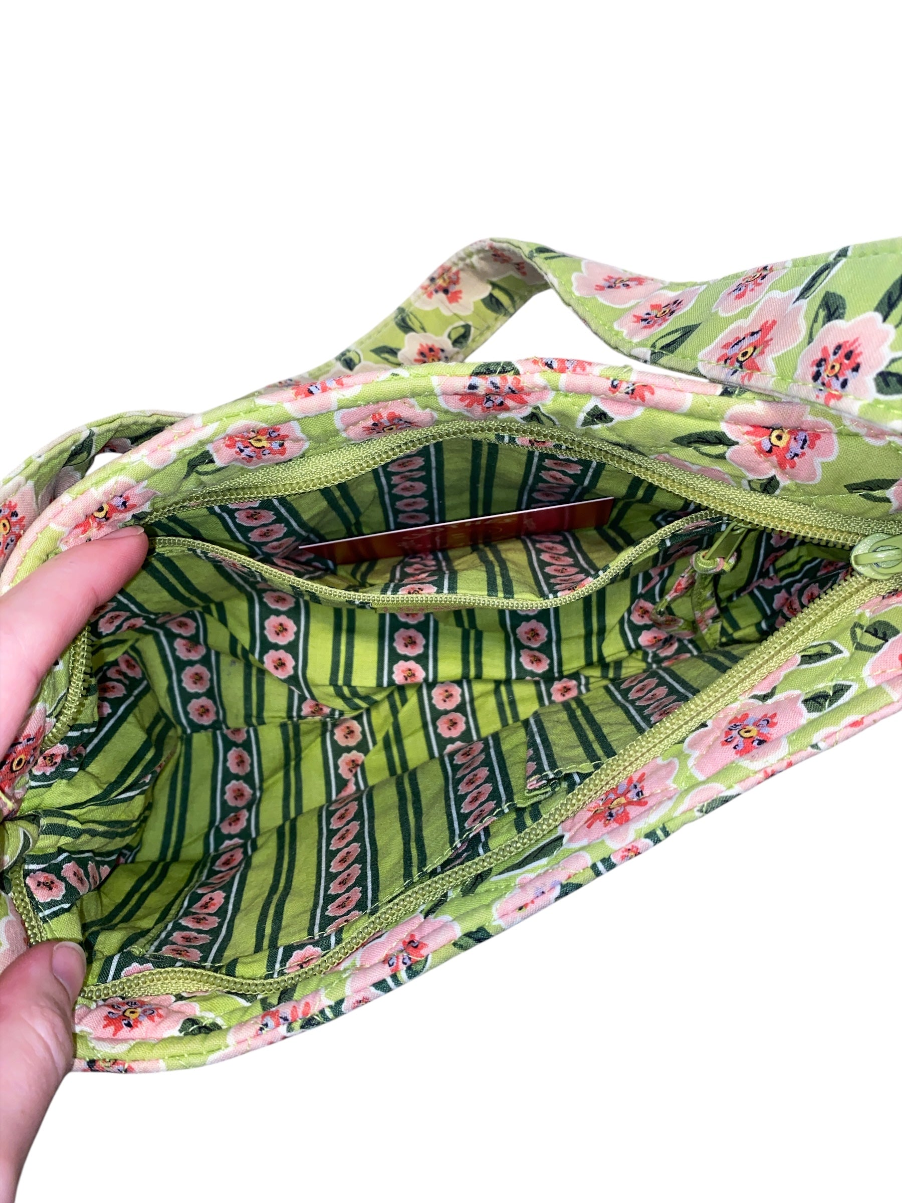 green pink Maggi b floral quilted shoulder bag