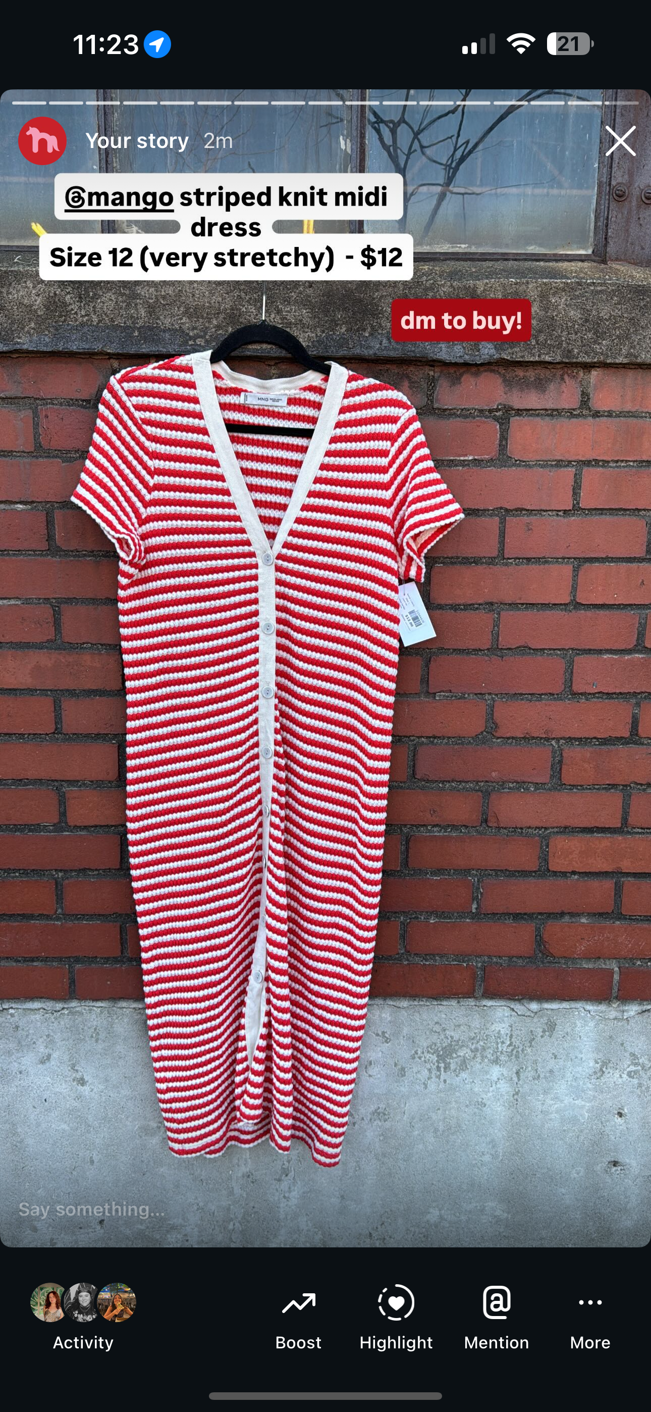red white mng striped knit dress w buttons, 12