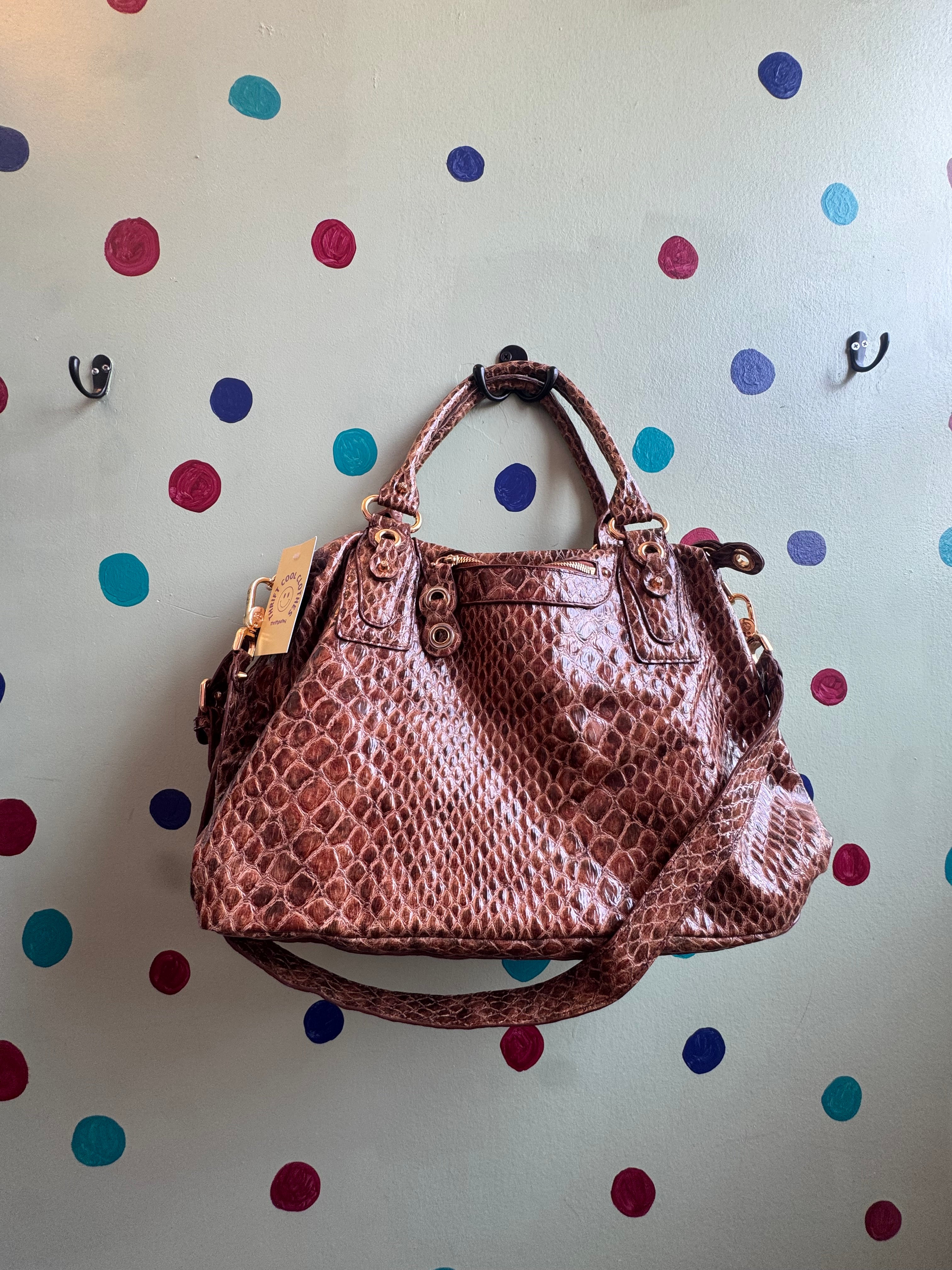 brown jessica simpson patent croc handbag