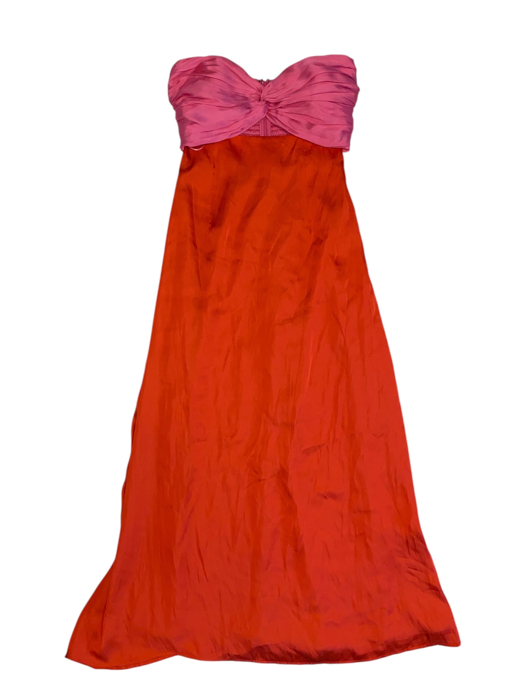 pink red mable tow tone strapless midi dress, s