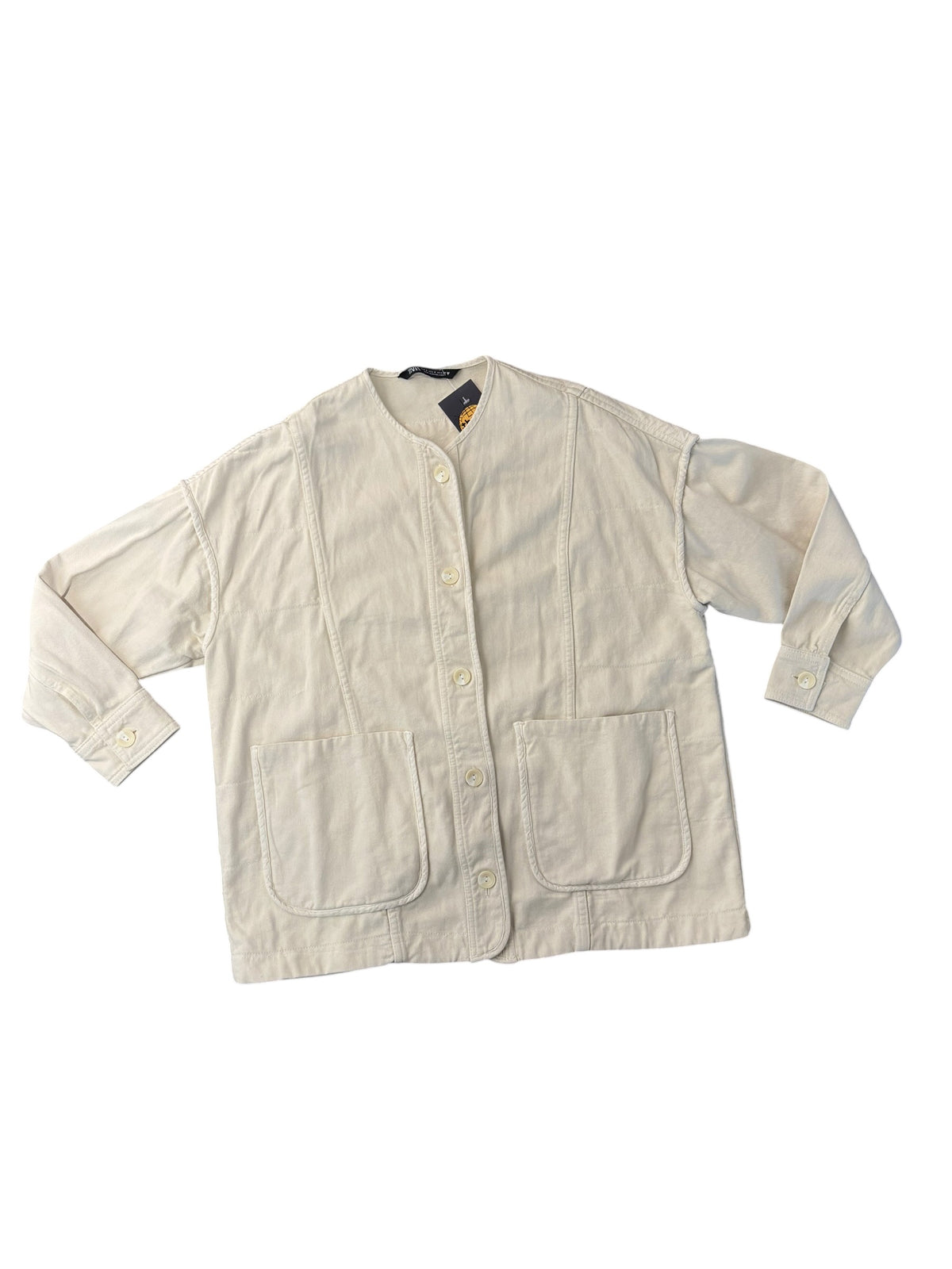cream zara canvas long jacket, s