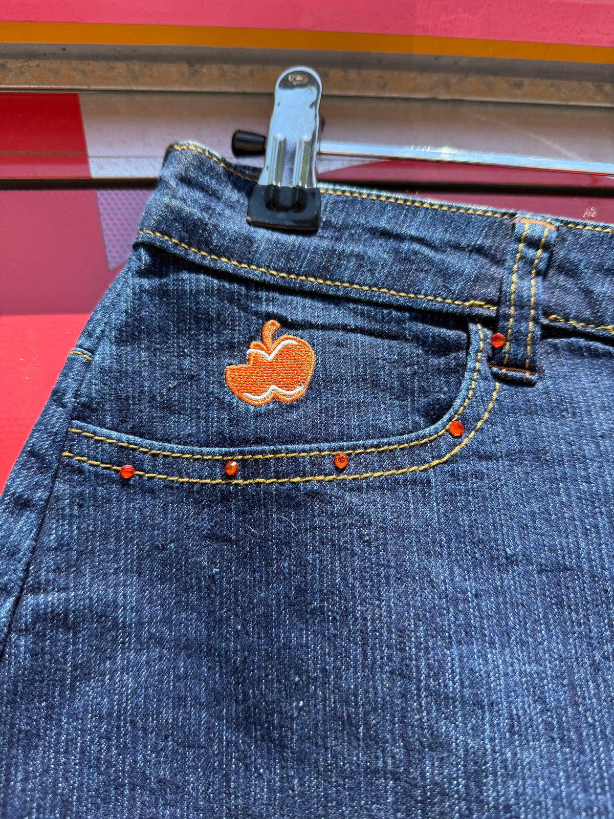 blue orange apple bottom bedazzled denim skirt, 10