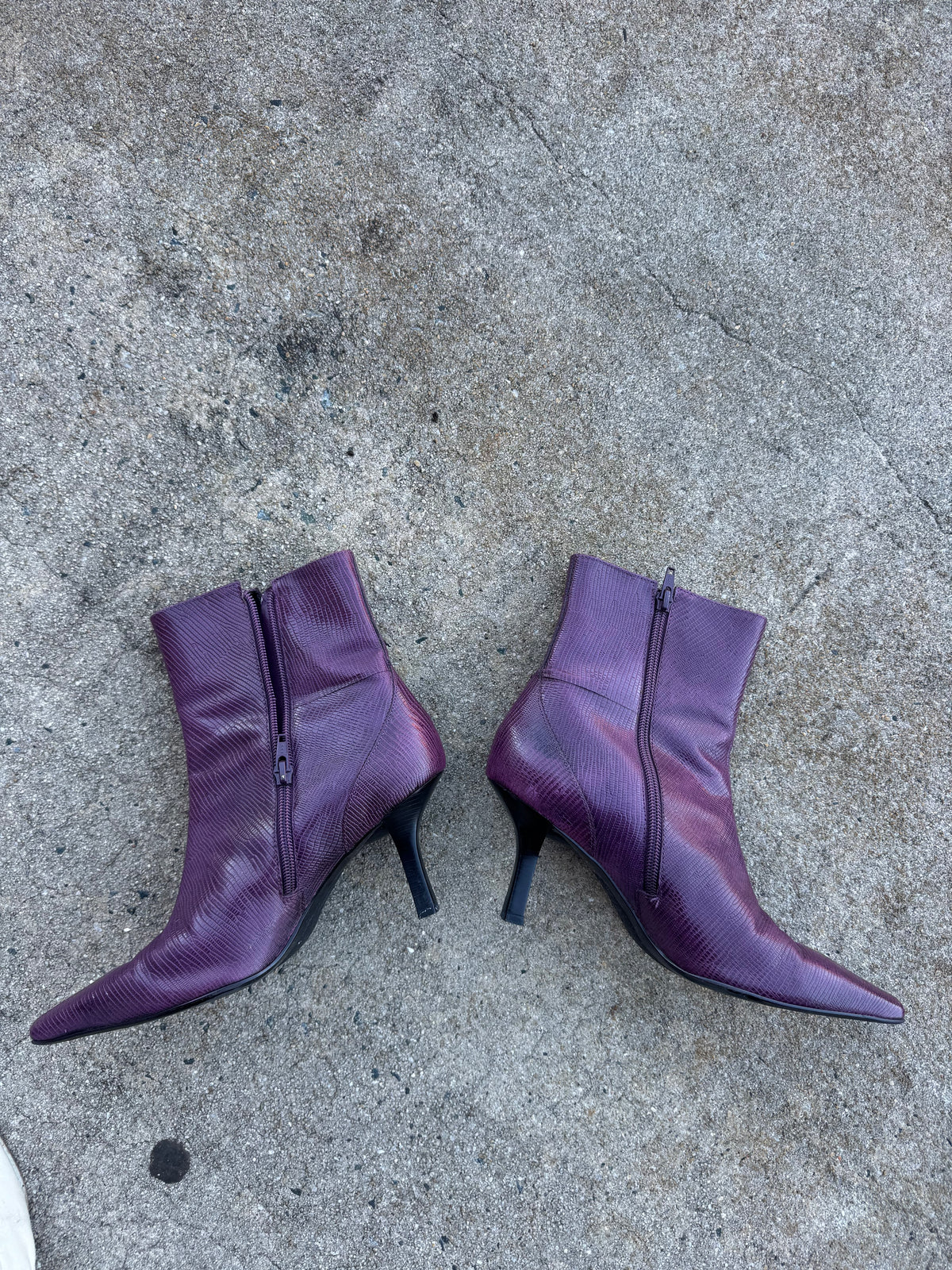 purple gianni bini pointed square toed heels croc, 8