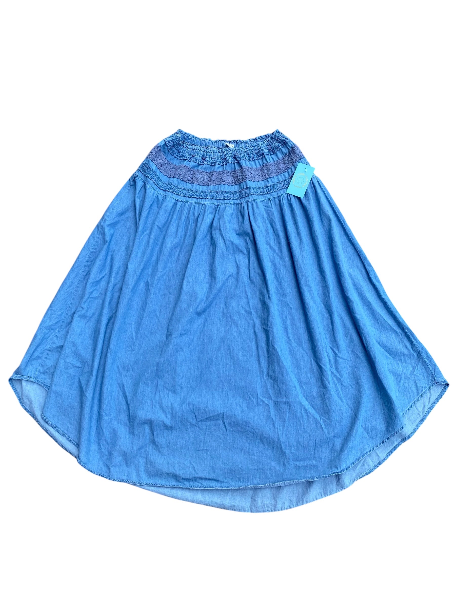 blue cupio chambray dropwaist maxi skrit