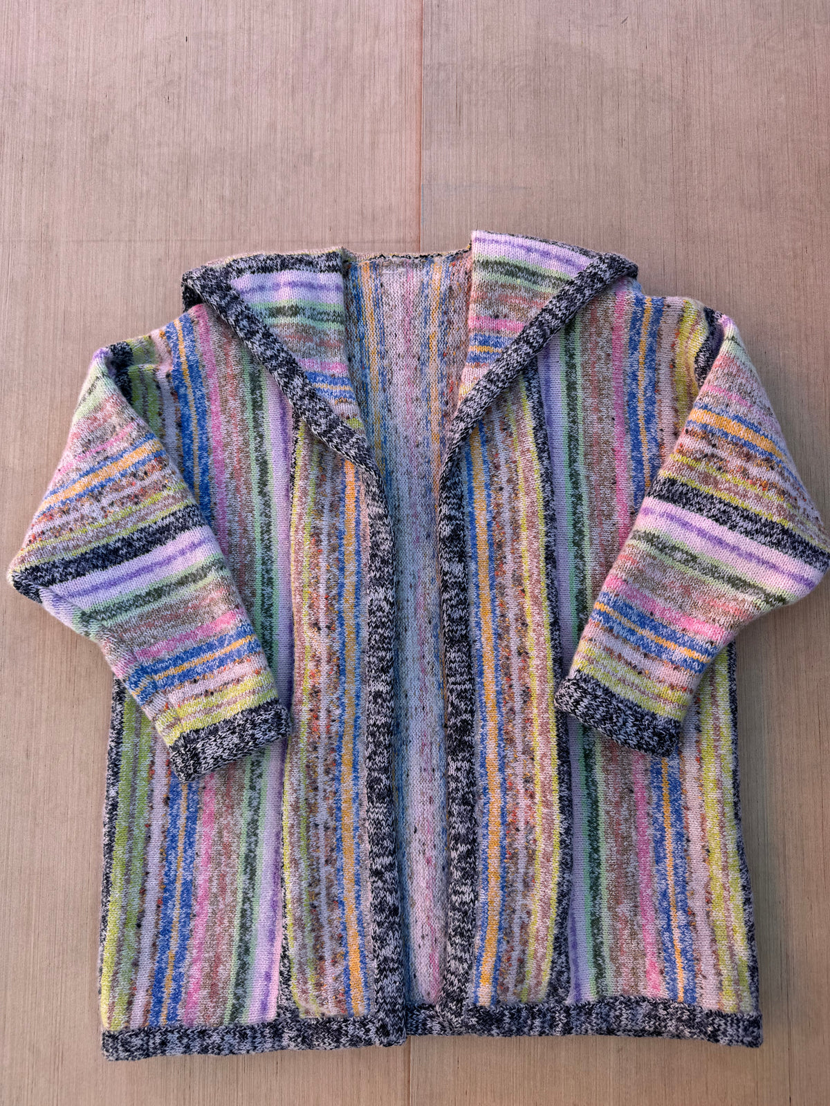 Pink green yellow Striped elf cardigan