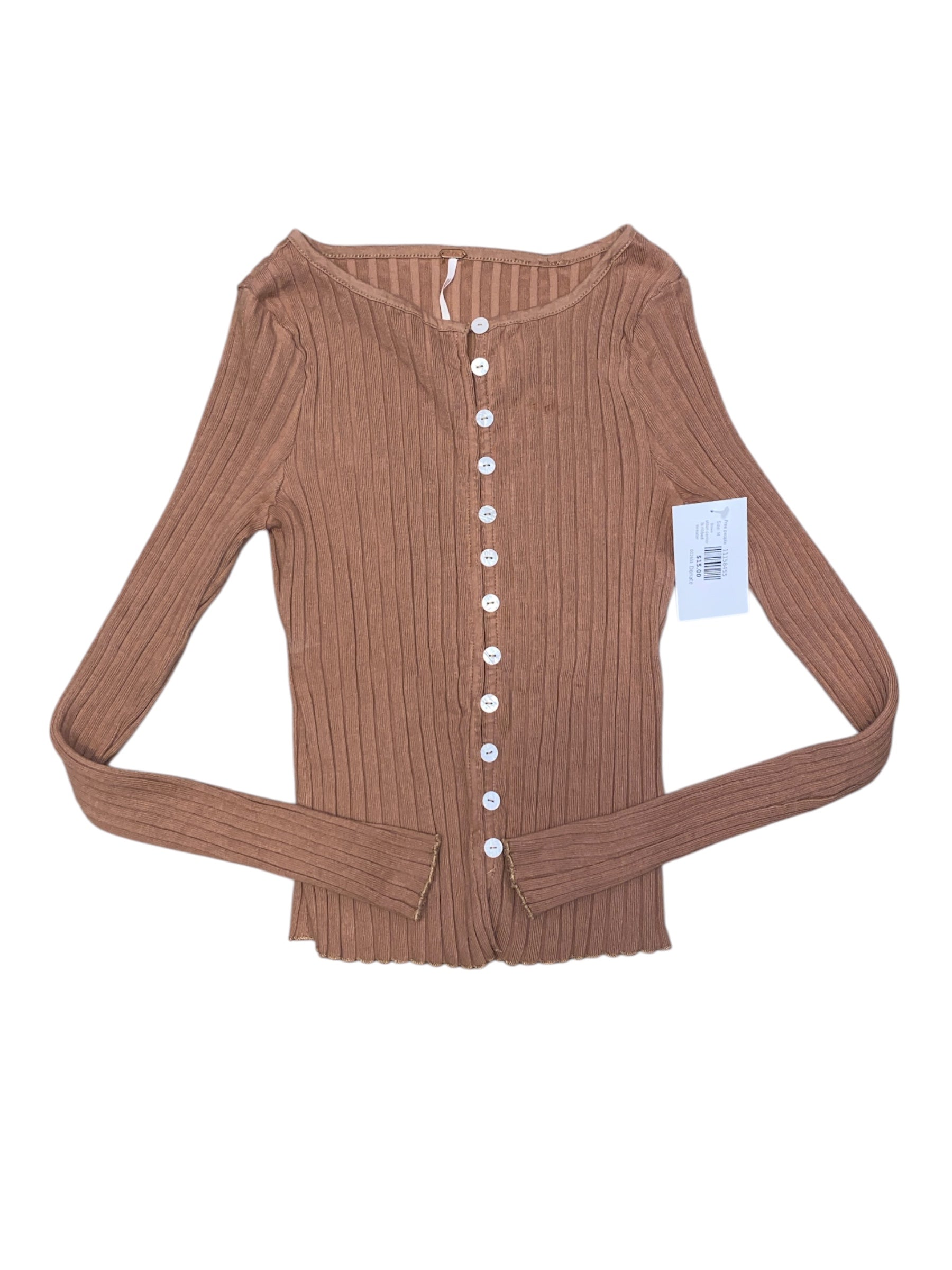 Brown Free people Button center ls ribbed sweater, M